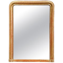 19th Century French Louis Philippe Carved Giltwood Mantel Mirror with Engraving