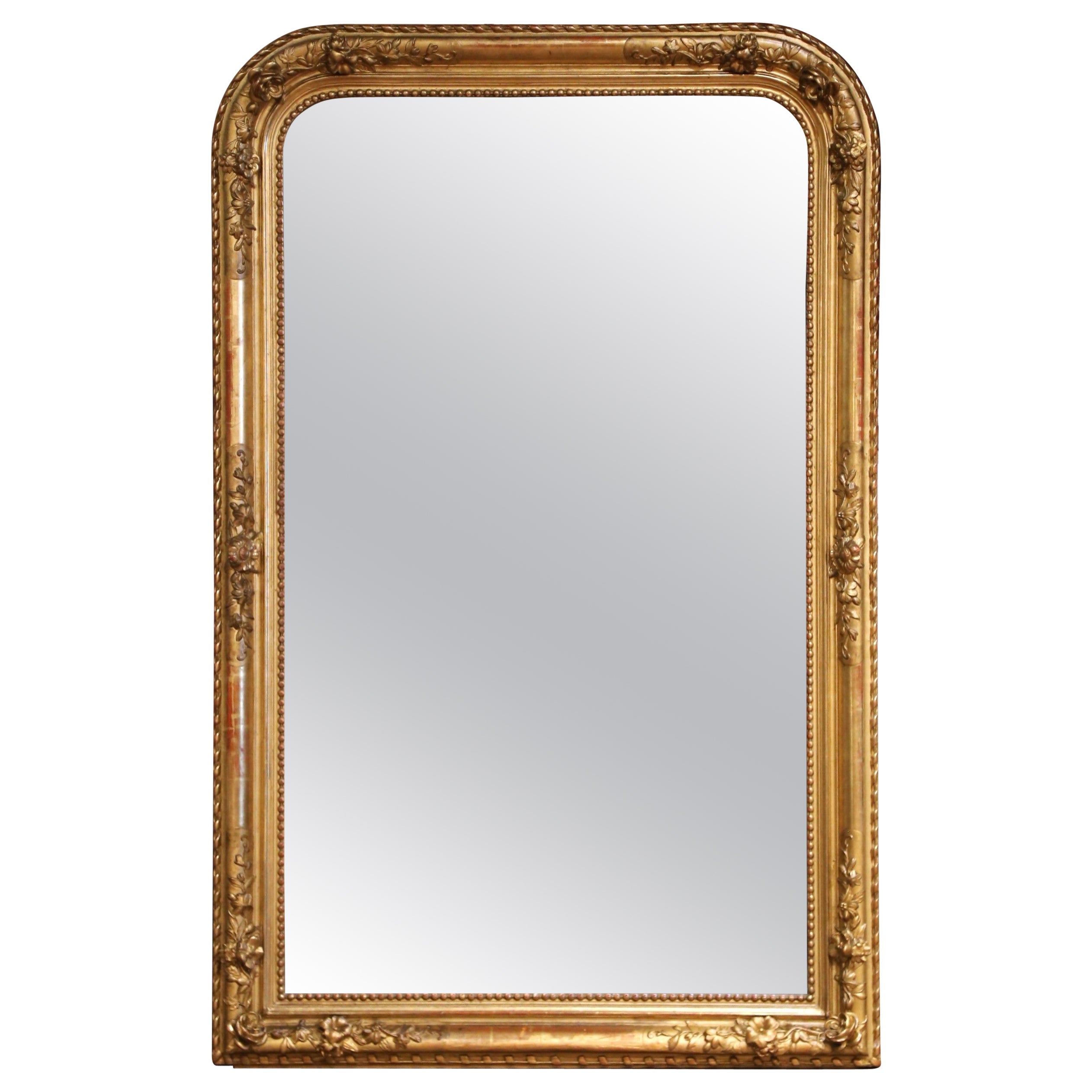 19. Jahrhundert Französisch Louis Philippe geschnitzt Giltwood Spiegel mit floralen Motiven im Angebot