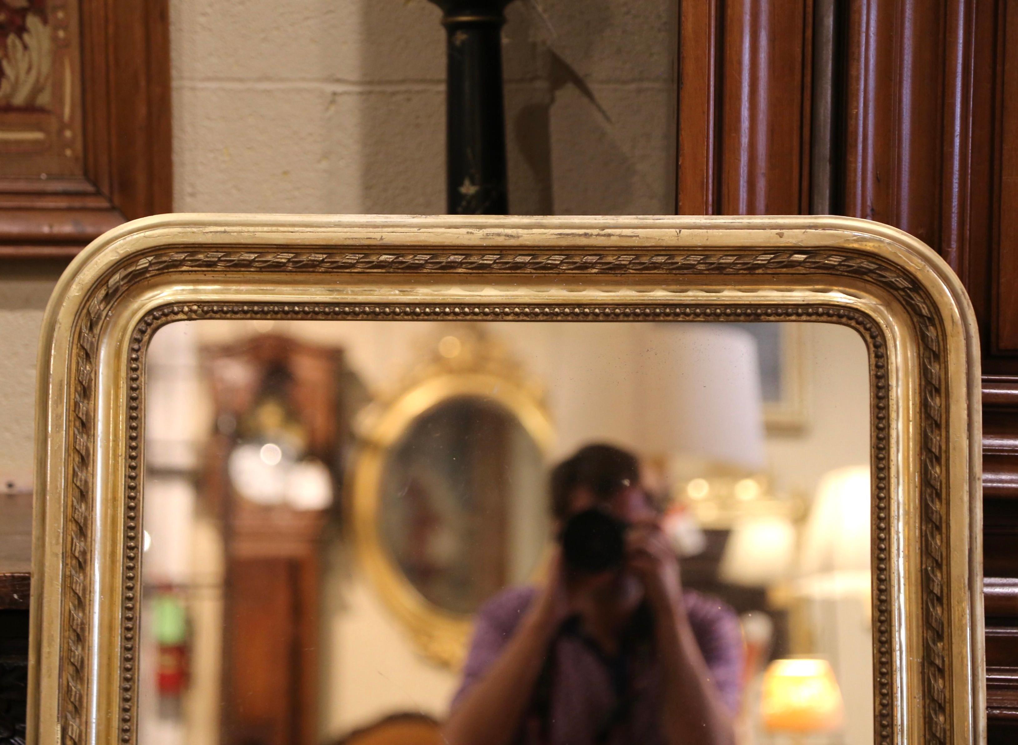 19th Century French Louis Philippe Carved Giltwood Wall Mirror with Rope Decor In Excellent Condition In Dallas, TX