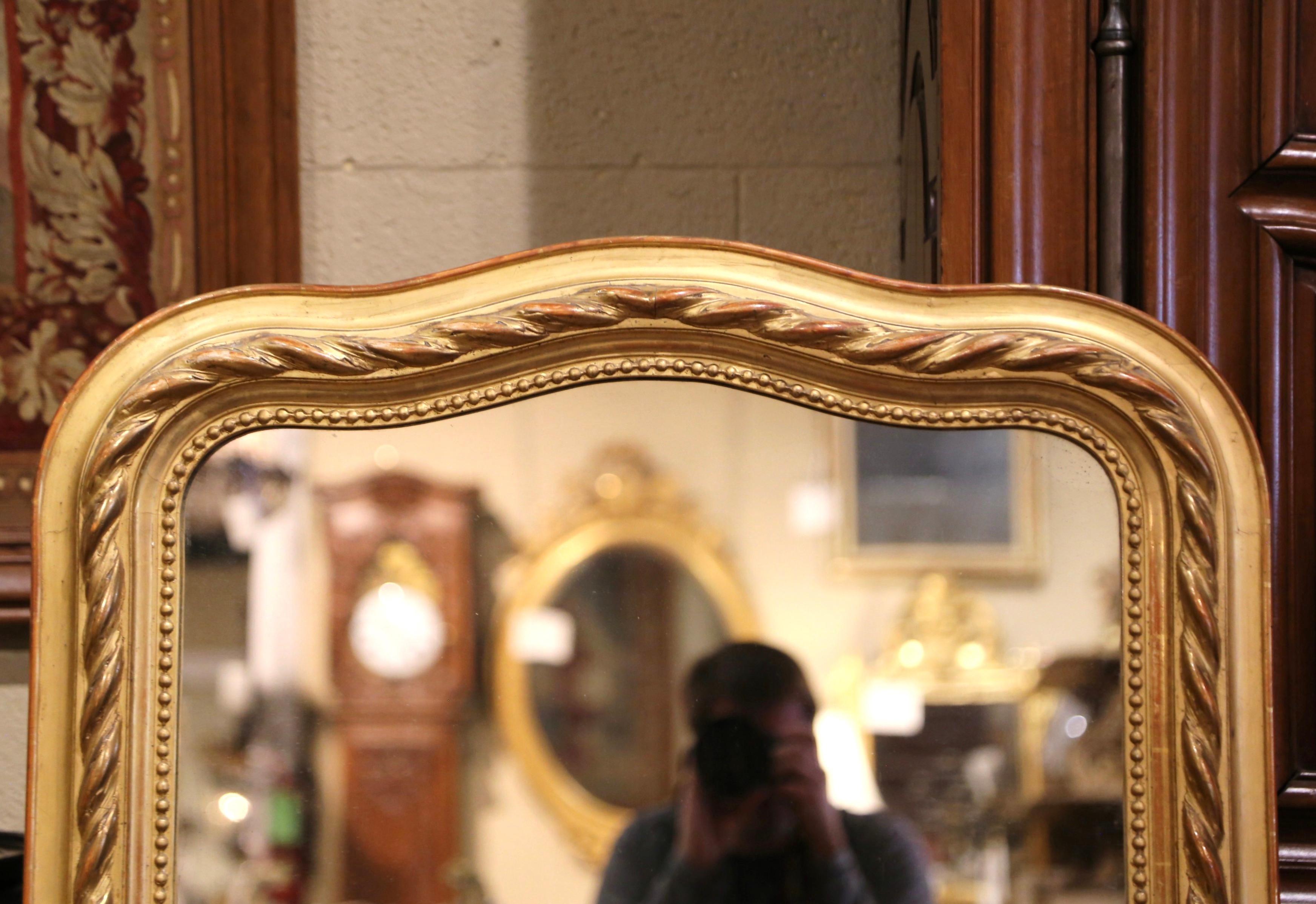 Mercury Glass 19th Century French Louis Philippe Carved Giltwood Wall Mirror with Rope Decor For Sale