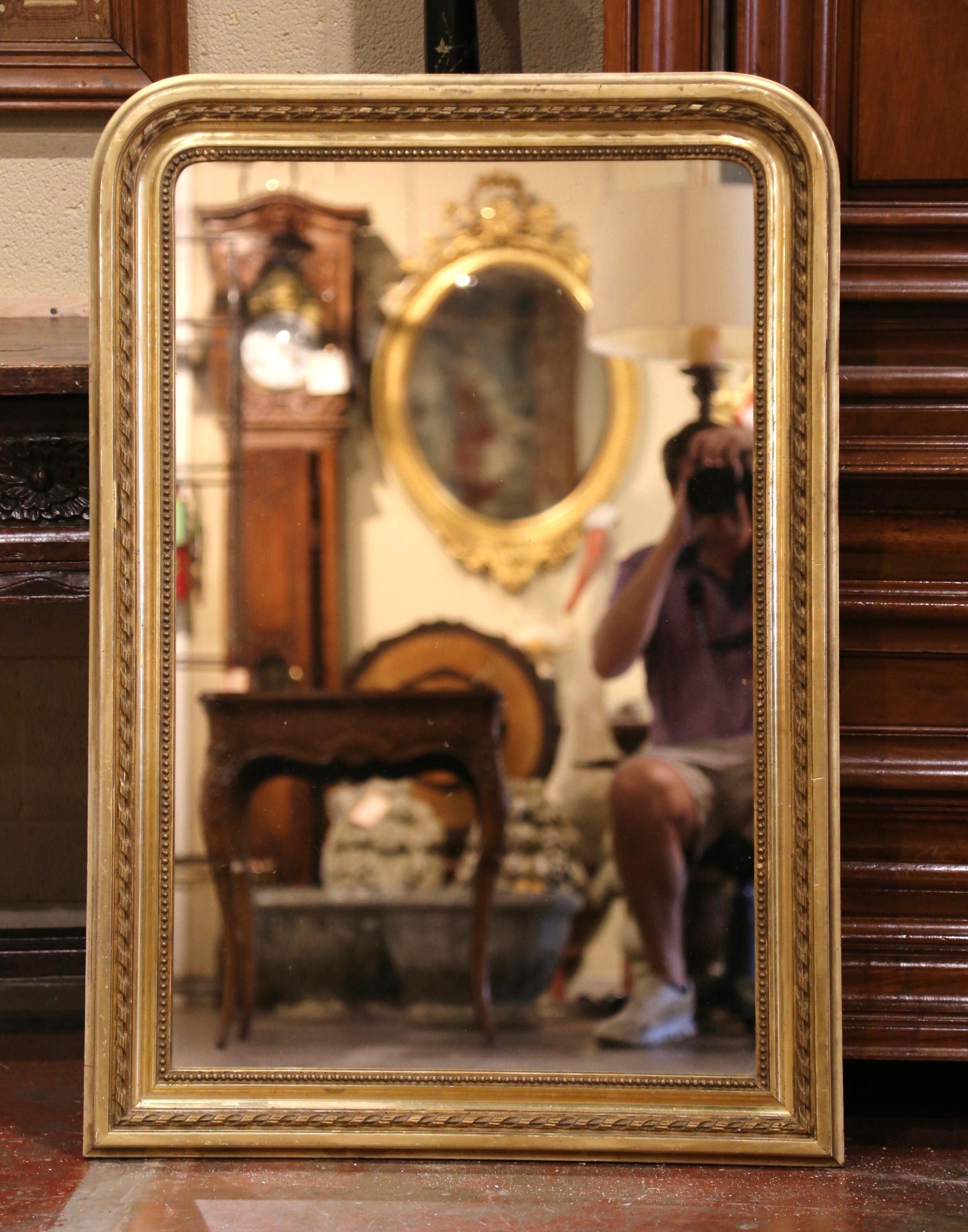 Mercury Glass 19th Century French Louis Philippe Carved Giltwood Wall Mirror with Rope Decor