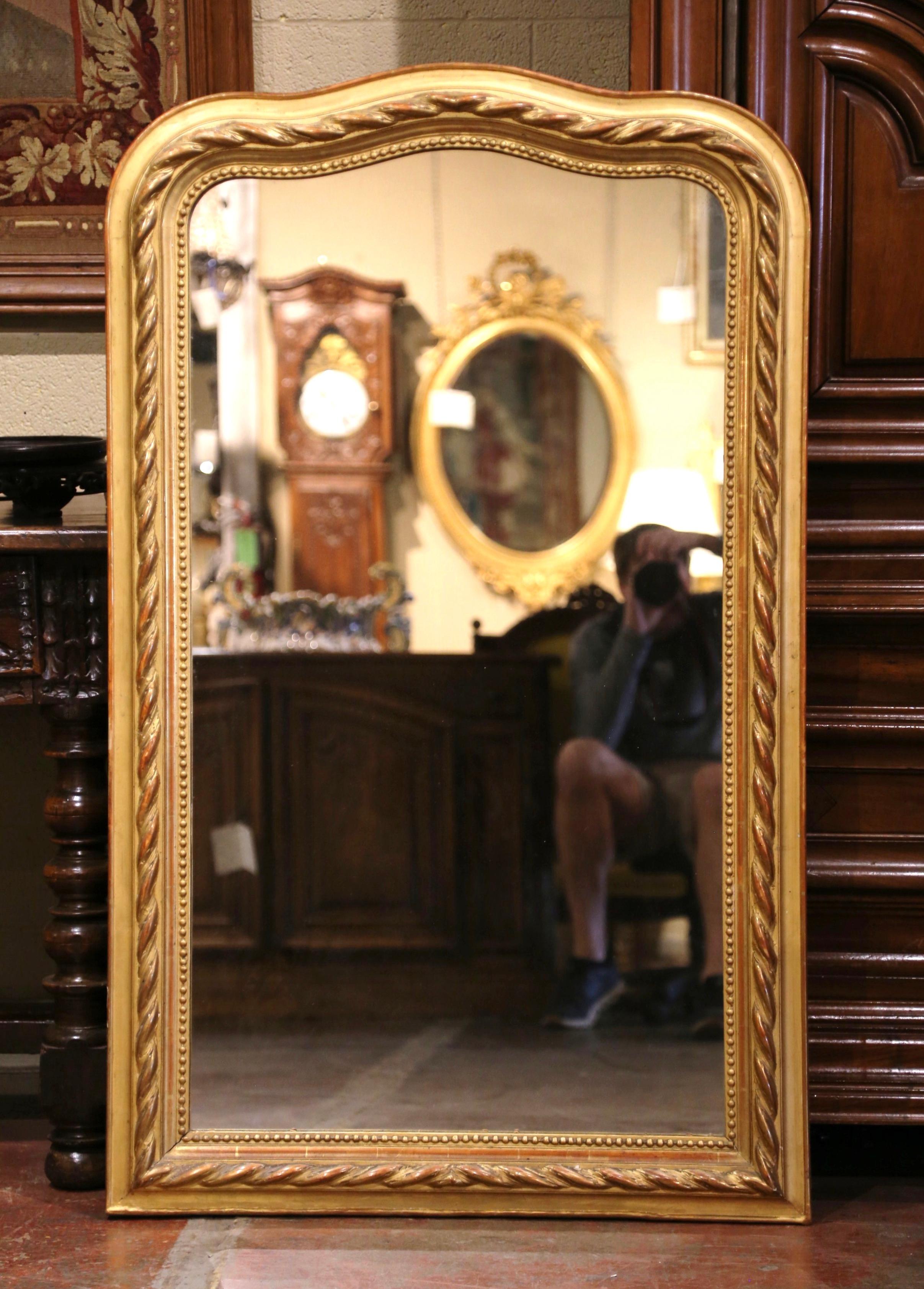 19th Century French Louis Philippe Carved Giltwood Wall Mirror with Rope Decor For Sale 1
