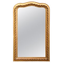19th Century French Louis Philippe Carved Giltwood Wall Mirror with Rope Decor