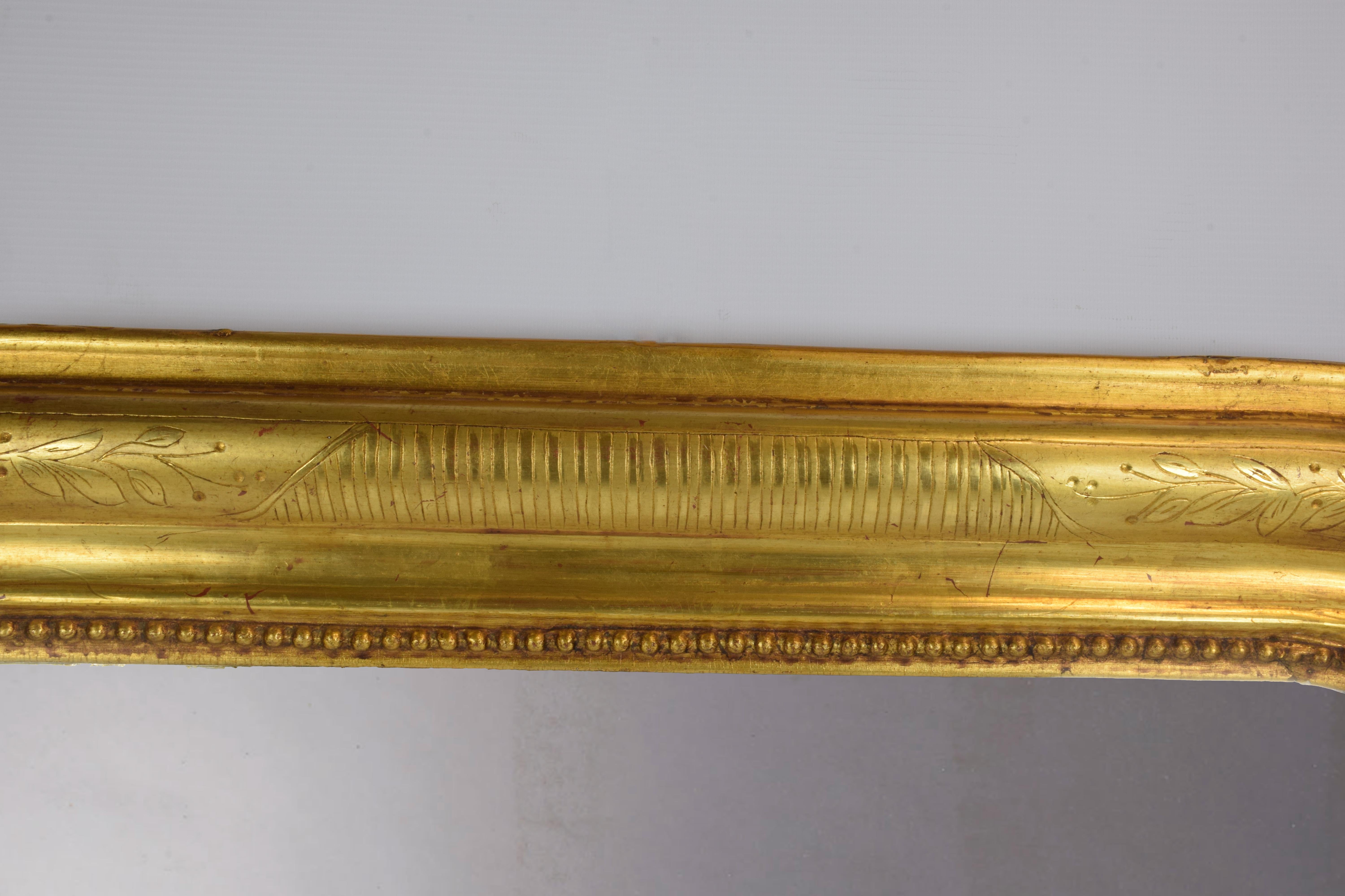 Gold Leaf 19th Century French Louis Philippe Carved Golden Wall Mirror For Sale