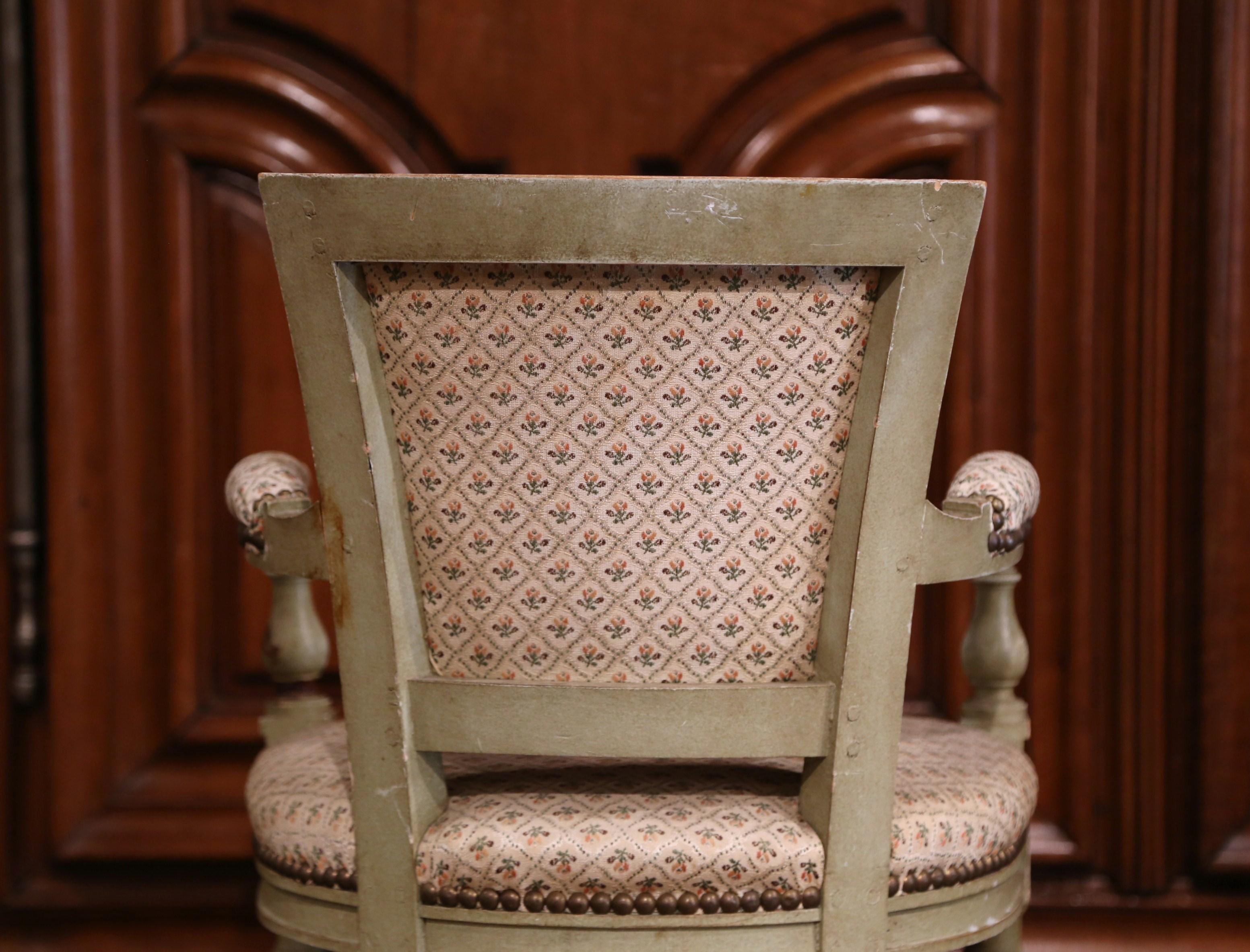 19th Century French Empire Carved Painted and Upholstered Child Armchair For Sale 4