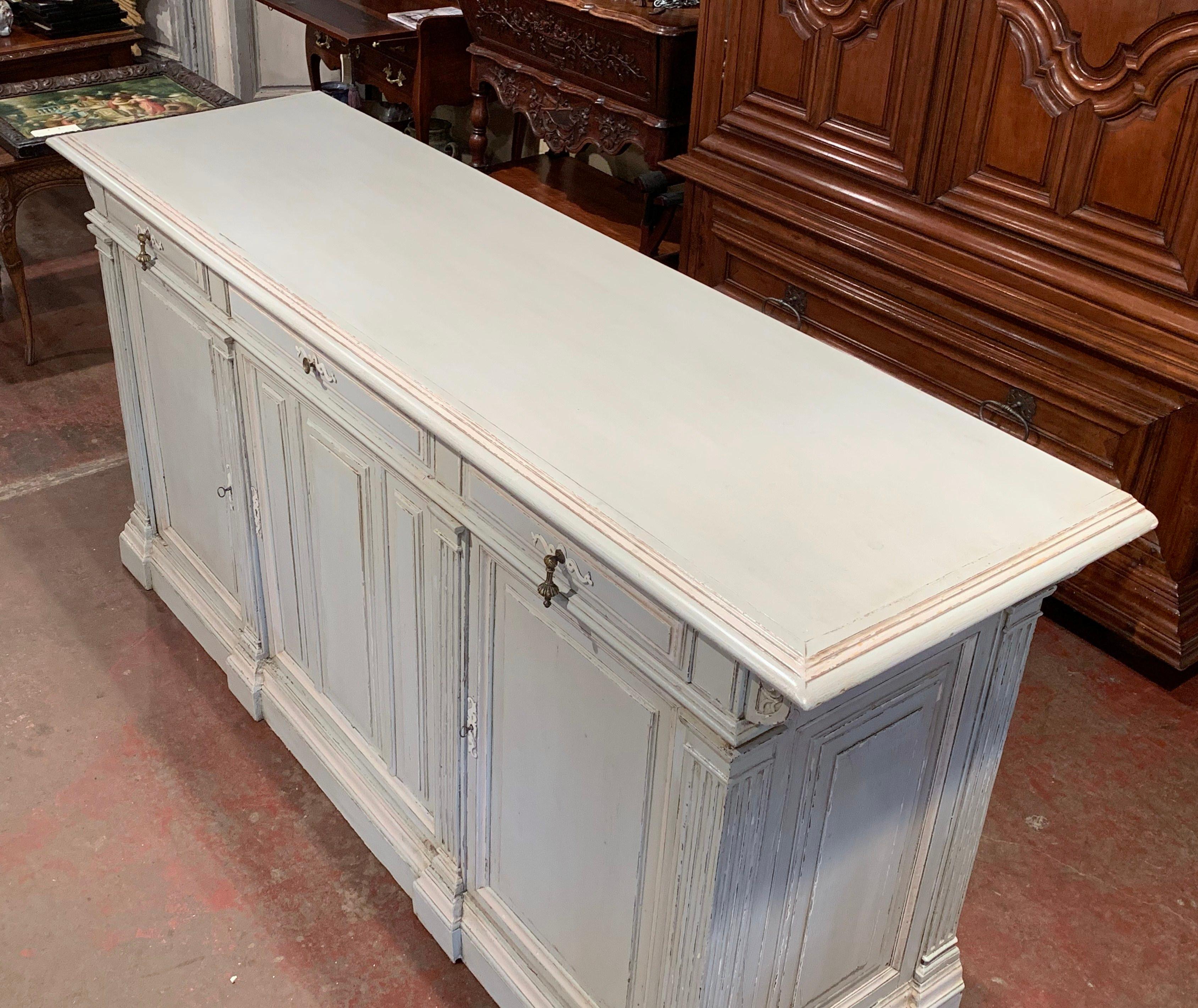Hand-Painted 19th Century French Louis Philippe Carved Painted Three-Door Buffet