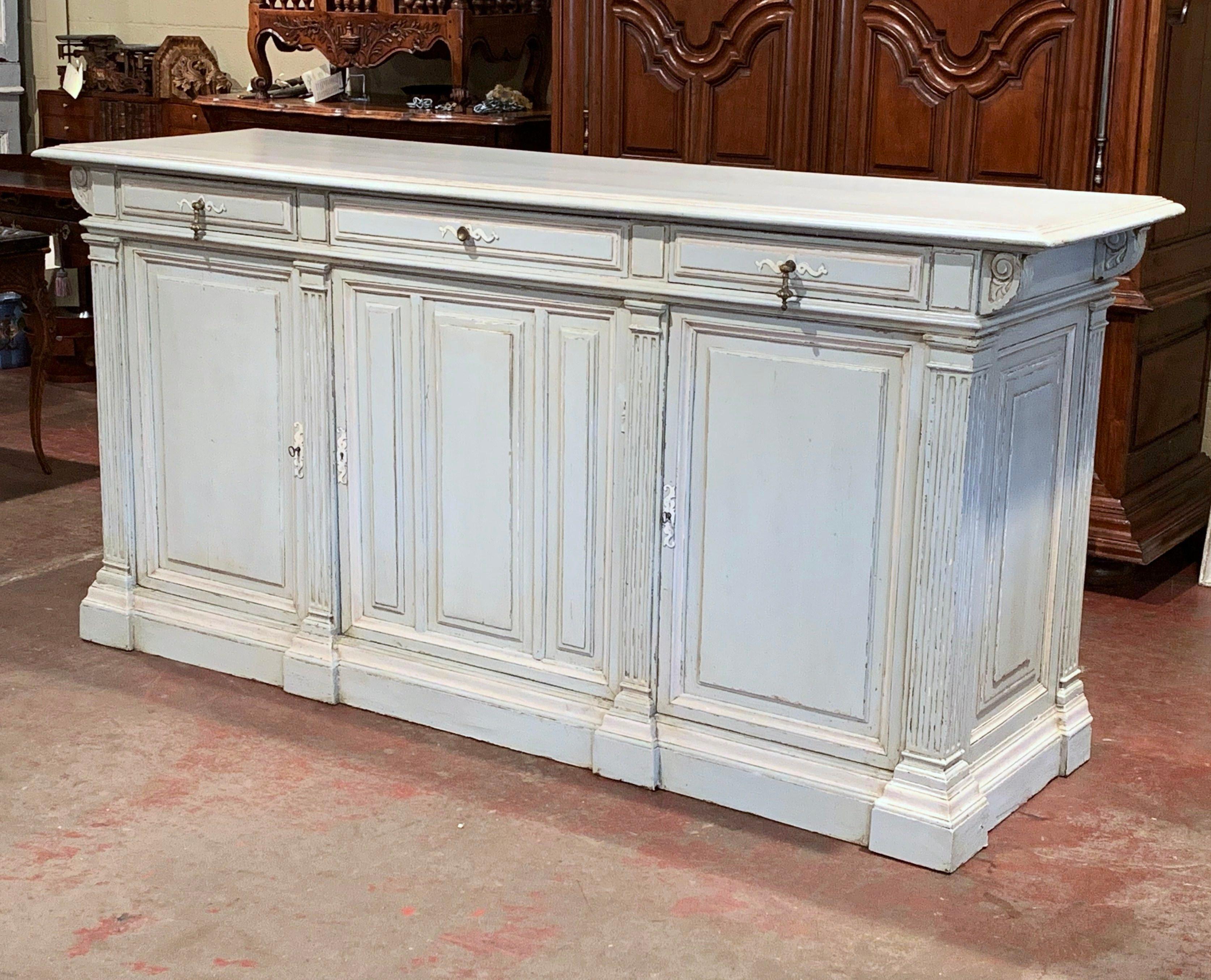 Oak 19th Century French Louis Philippe Carved Painted Three-Door Buffet