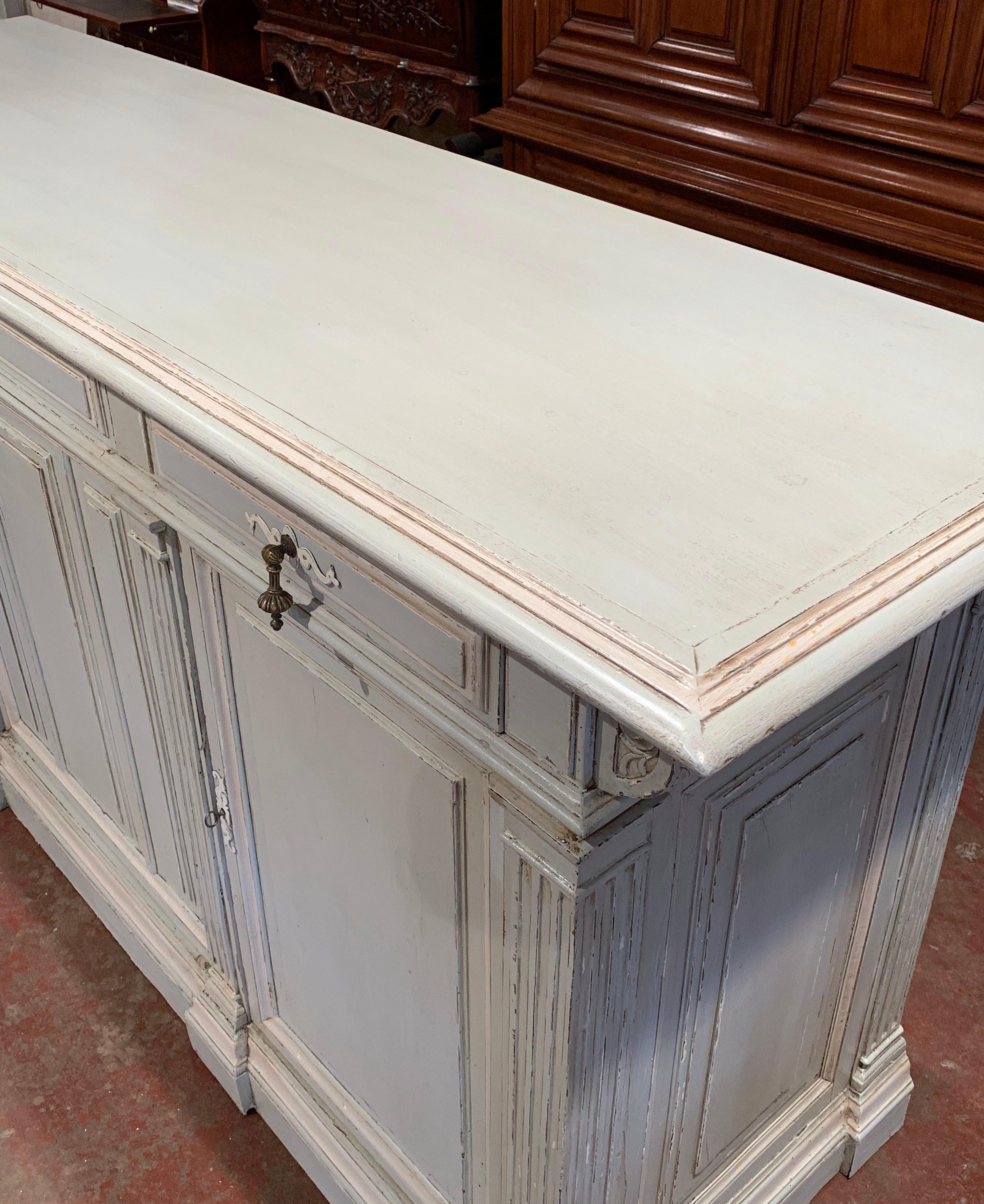 19th Century French Louis Philippe Carved Painted Three-Door Buffet 2