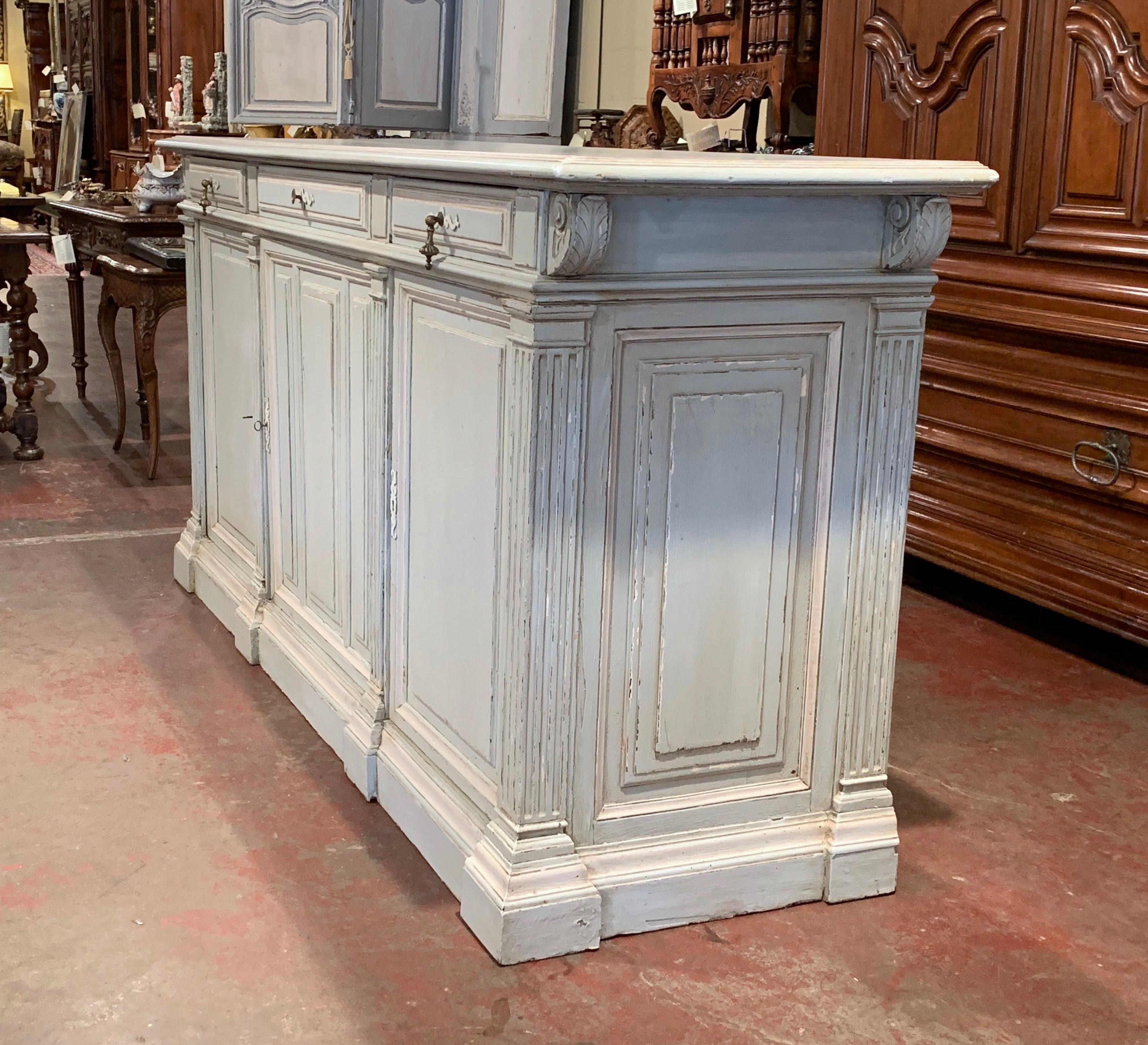 19th Century French Louis Philippe Carved Painted Three-Door Buffet 3