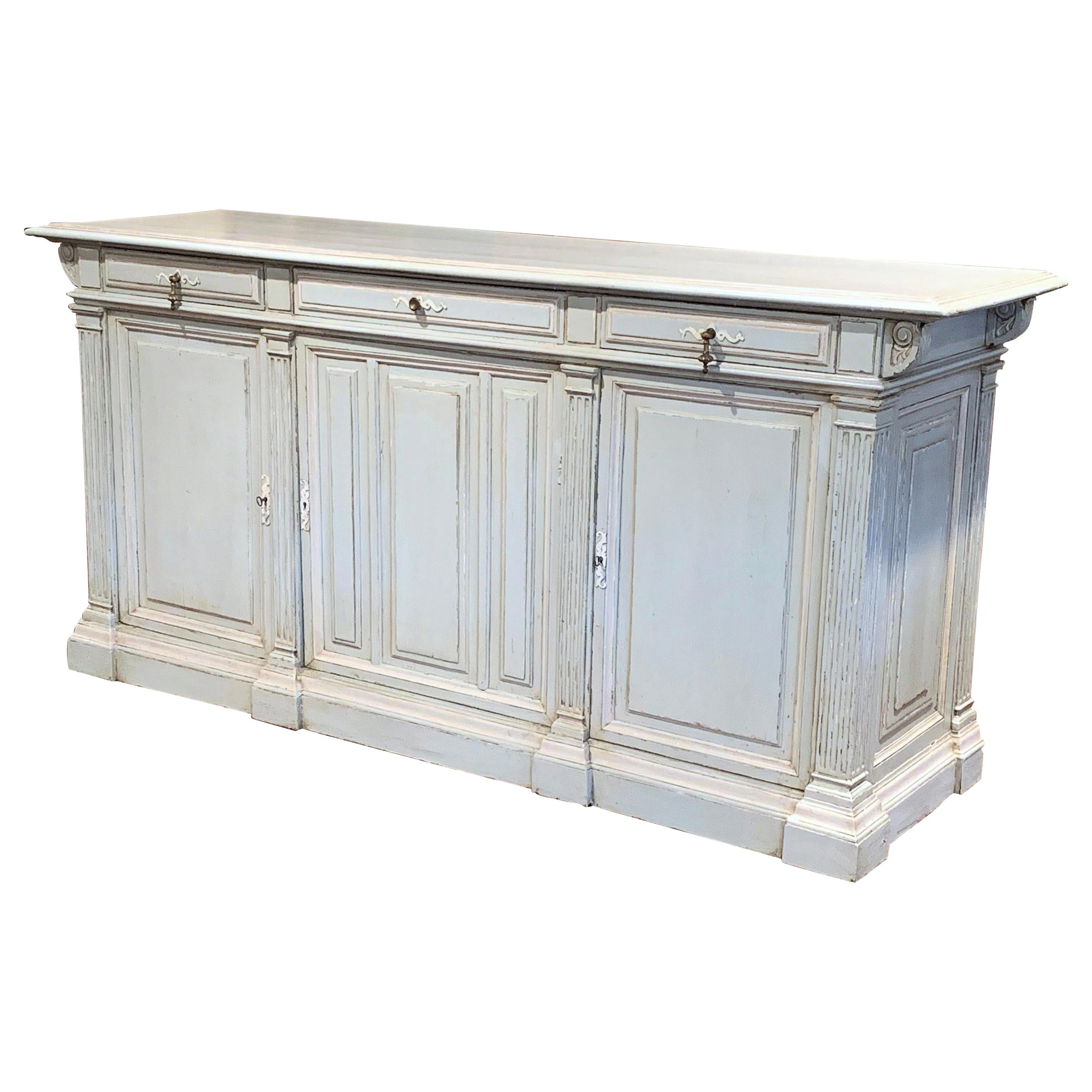 19th Century French Louis Philippe Carved Painted Three-Door Buffet