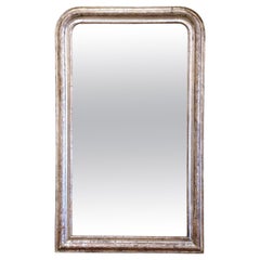 19th Century French Louis Philippe Carved Silvered Mirror with Foliage Decor