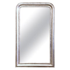 19th Century, French Louis Philippe Carved Silvered Mirror with Geometric Decor