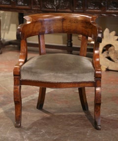 19th Century French Louis Philippe Carved Walnut and Velvet Desk Armchair