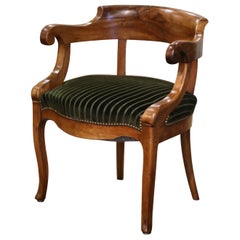 19th Century French Louis Philippe Carved Walnut and Velvet Desk Armchair