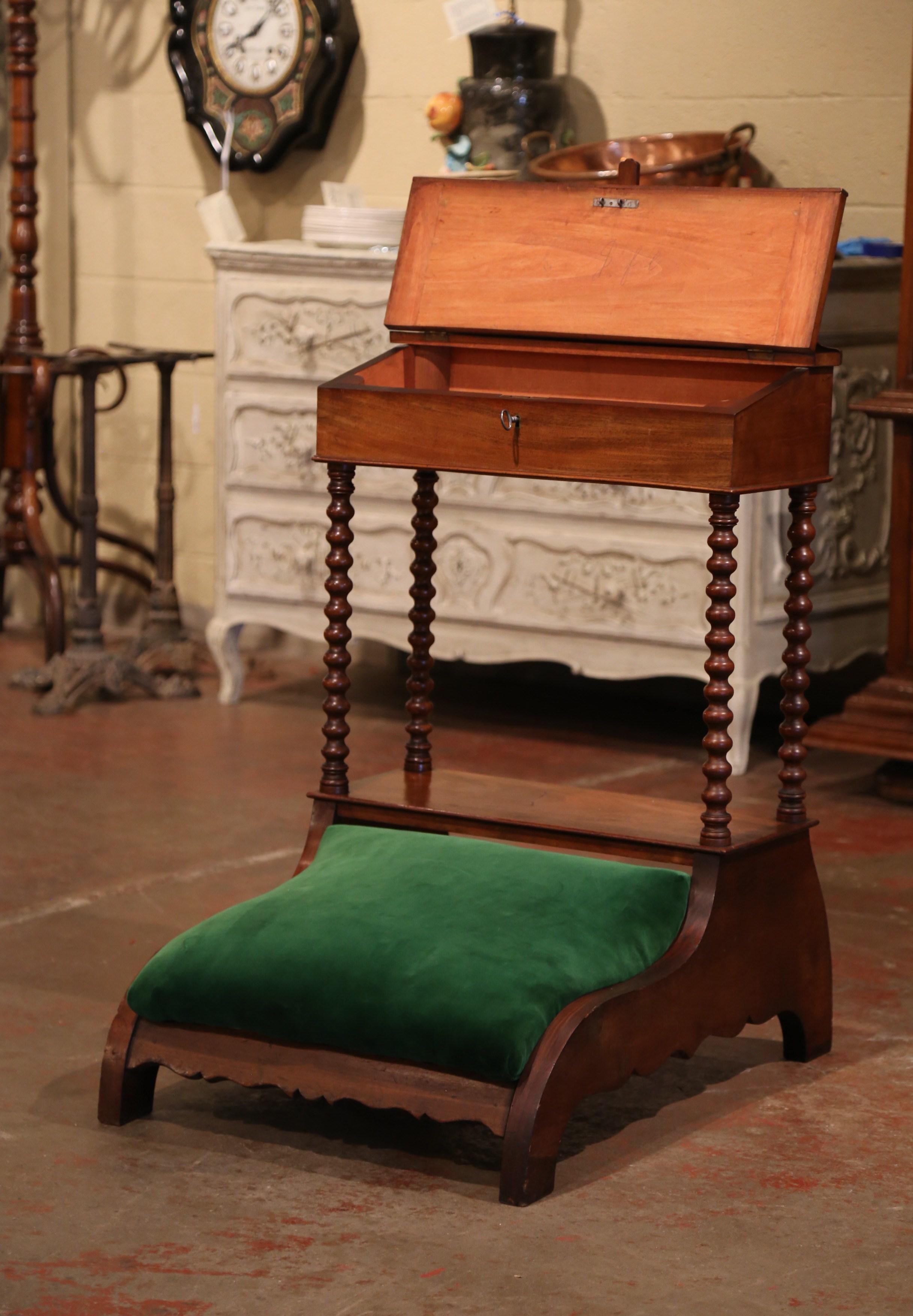19th Century French Louis Philippe Carved Walnut and Velvet Prayer Chair In Excellent Condition In Dallas, TX