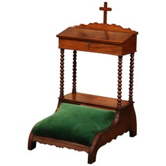 19th Century French Louis Philippe Carved Walnut and Velvet Prayer Chair