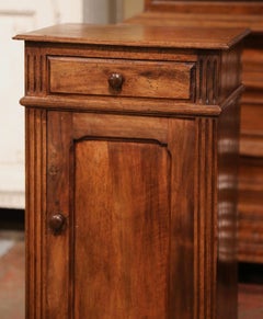 19th Century French Louis Philippe Carved Walnut Bedside Table Cabinet