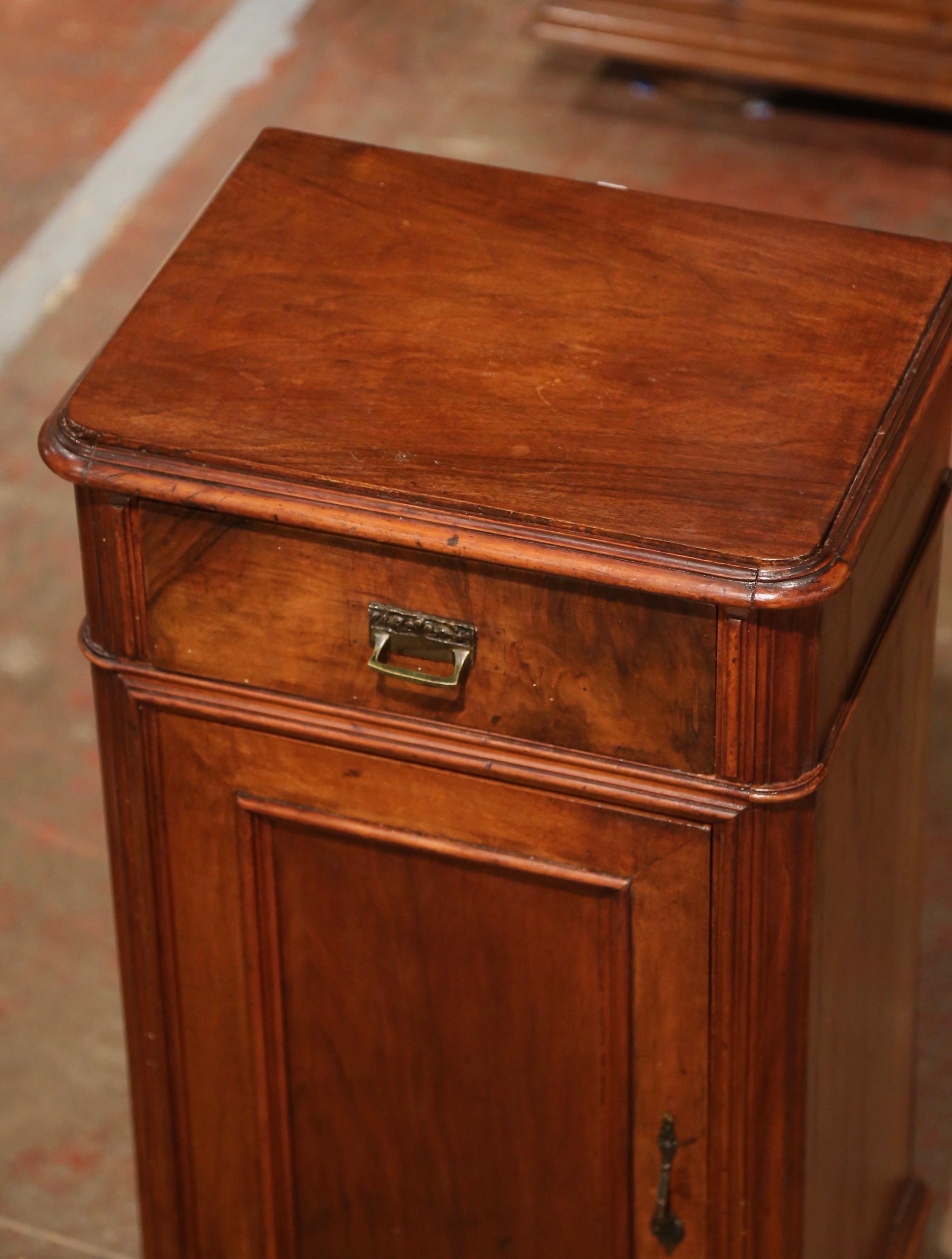 19th Century French Louis Philippe Carved Walnut Bedside Table Cabinet 1