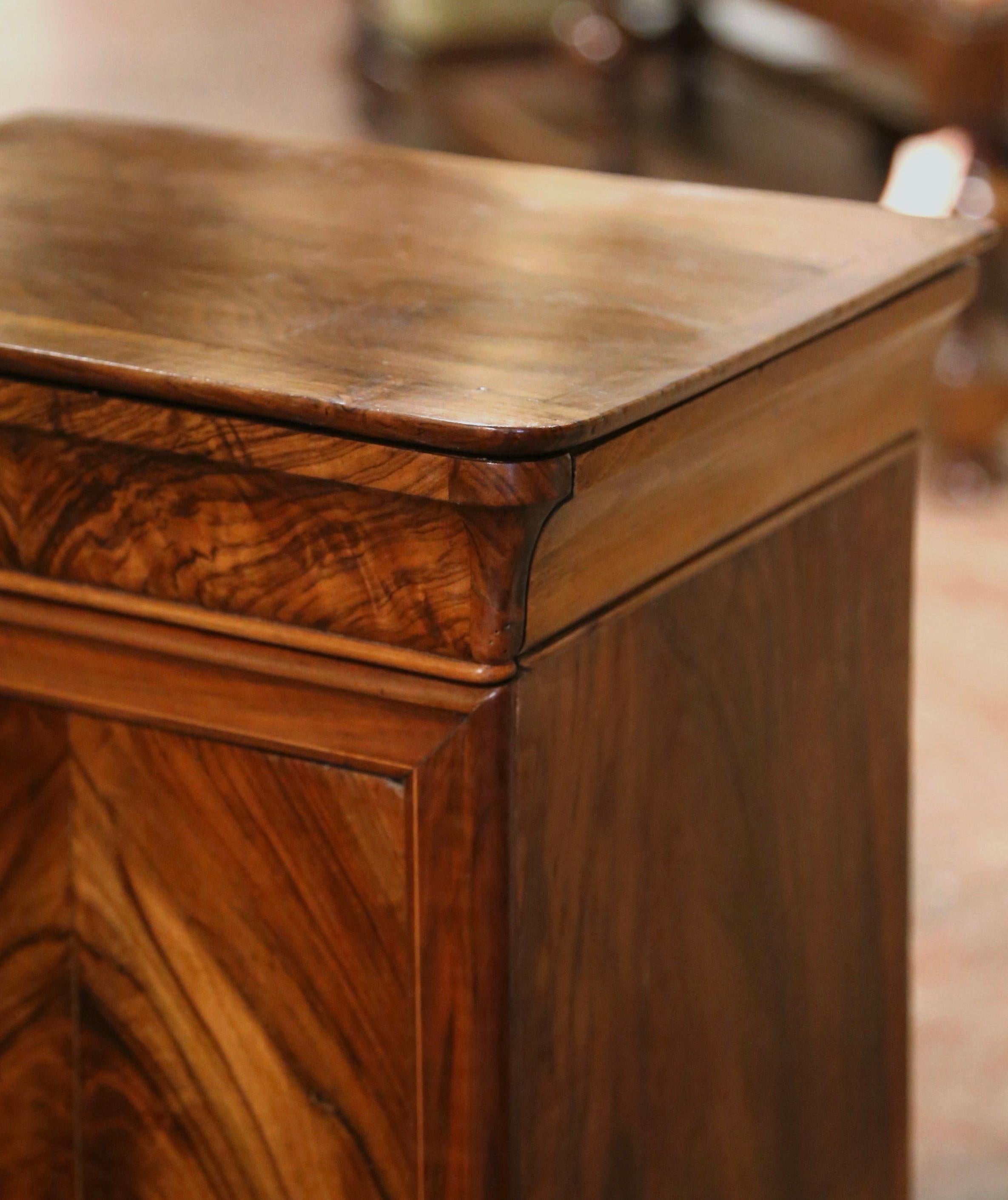 19th Century French Louis Philippe Carved Walnut Bedside Table Nightstand In Excellent Condition In Dallas, TX