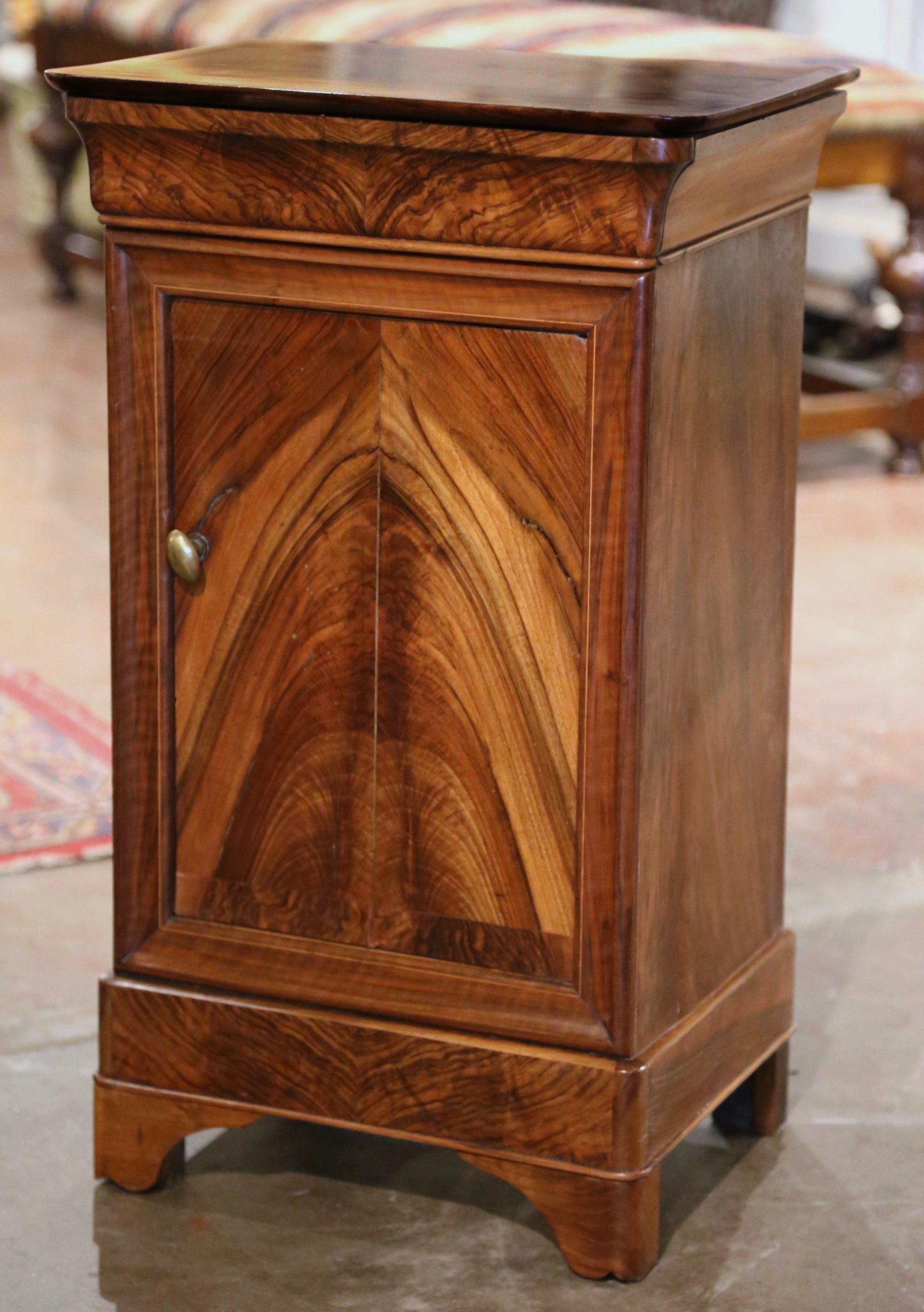 19th Century French Louis Philippe Carved Walnut Bedside Table Nightstand 1