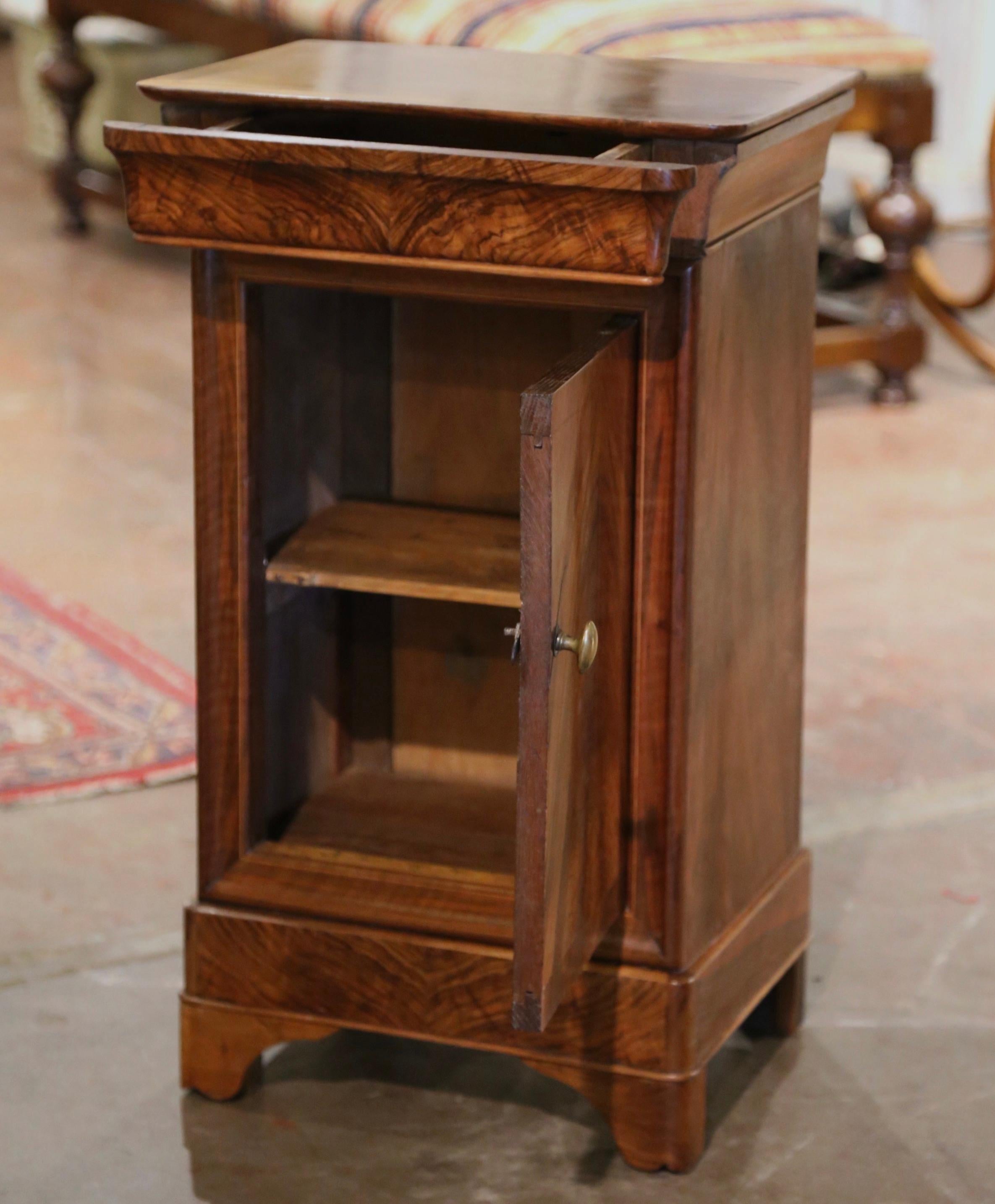 19th Century French Louis Philippe Carved Walnut Bedside Table Nightstand 3