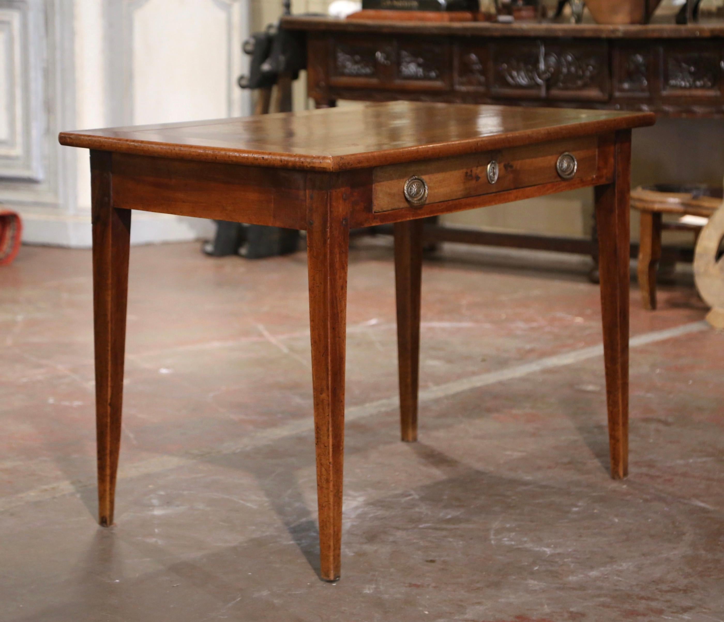 19th Century French Louis Philippe Carved Walnut Side Table Desk with Drawer 6