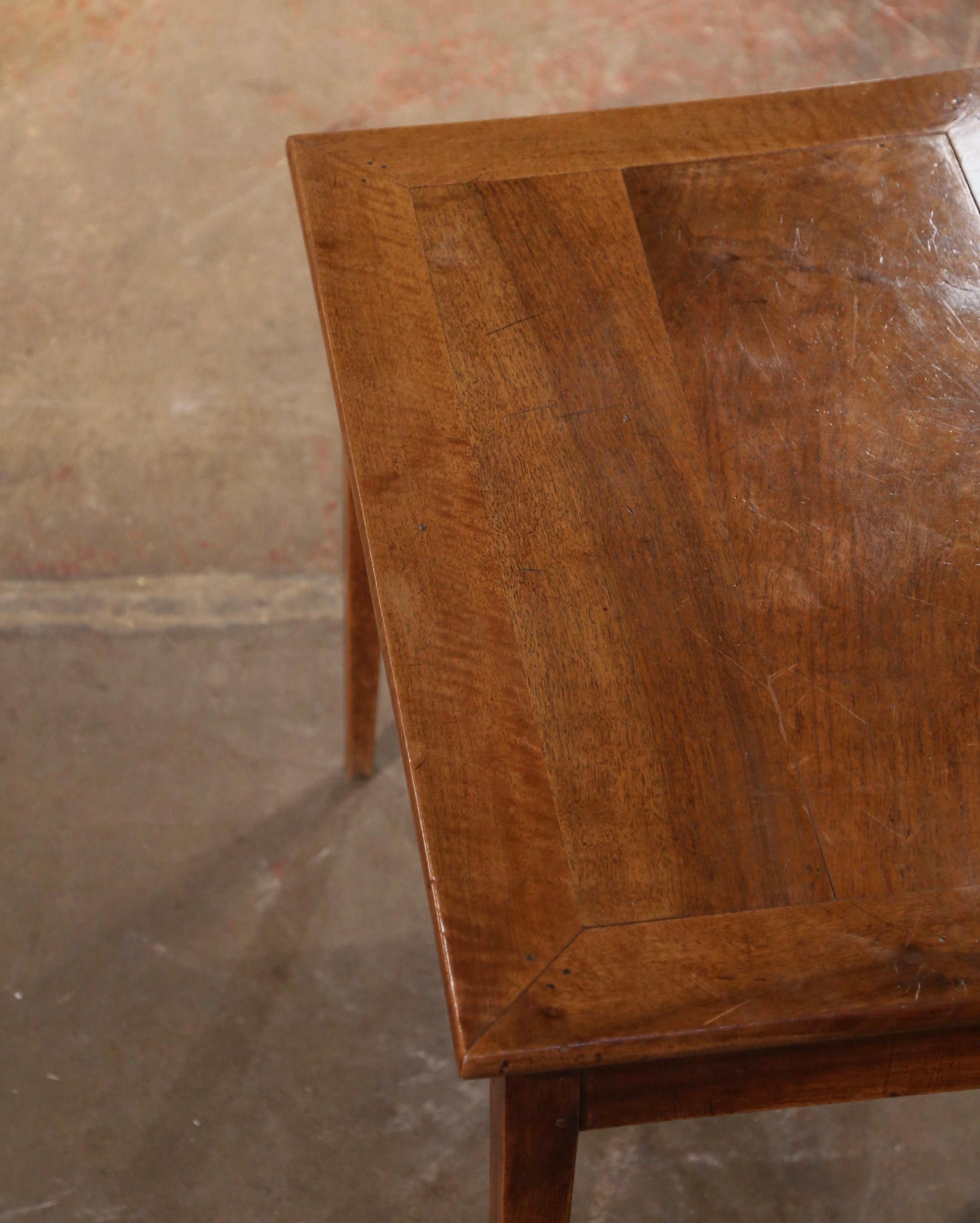 Patinated 19th Century French Louis Philippe Carved Walnut Side Table Desk with Drawer