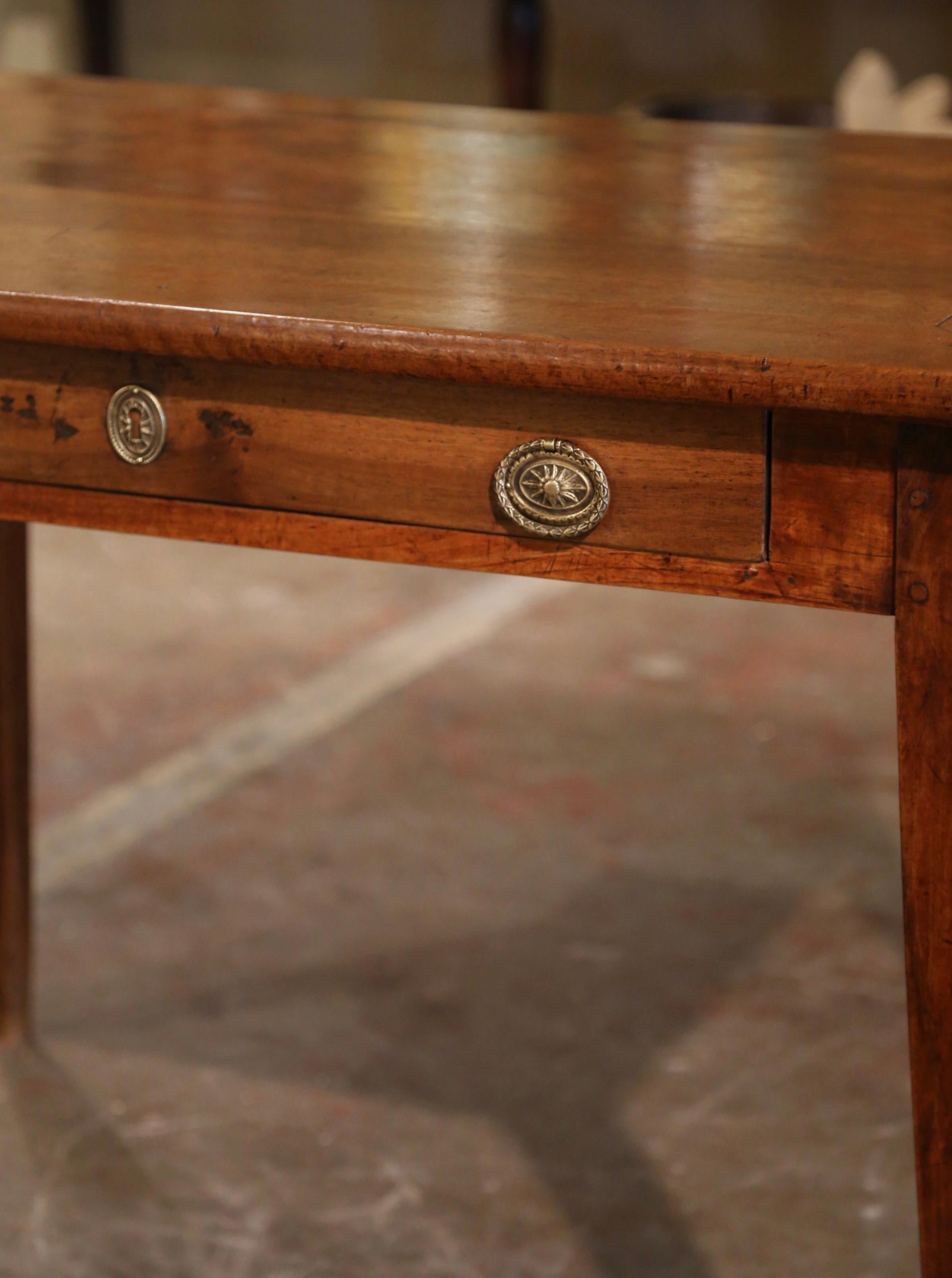 19th Century French Louis Philippe Carved Walnut Side Table Desk with Drawer In Excellent Condition In Dallas, TX