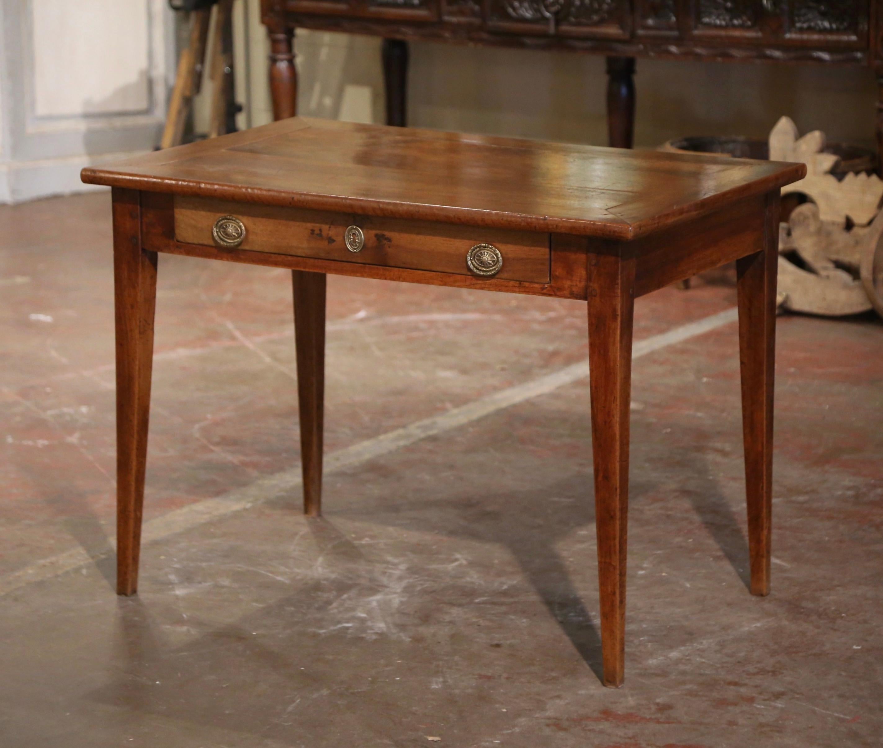 19th Century French Louis Philippe Carved Walnut Side Table Desk with Drawer 1