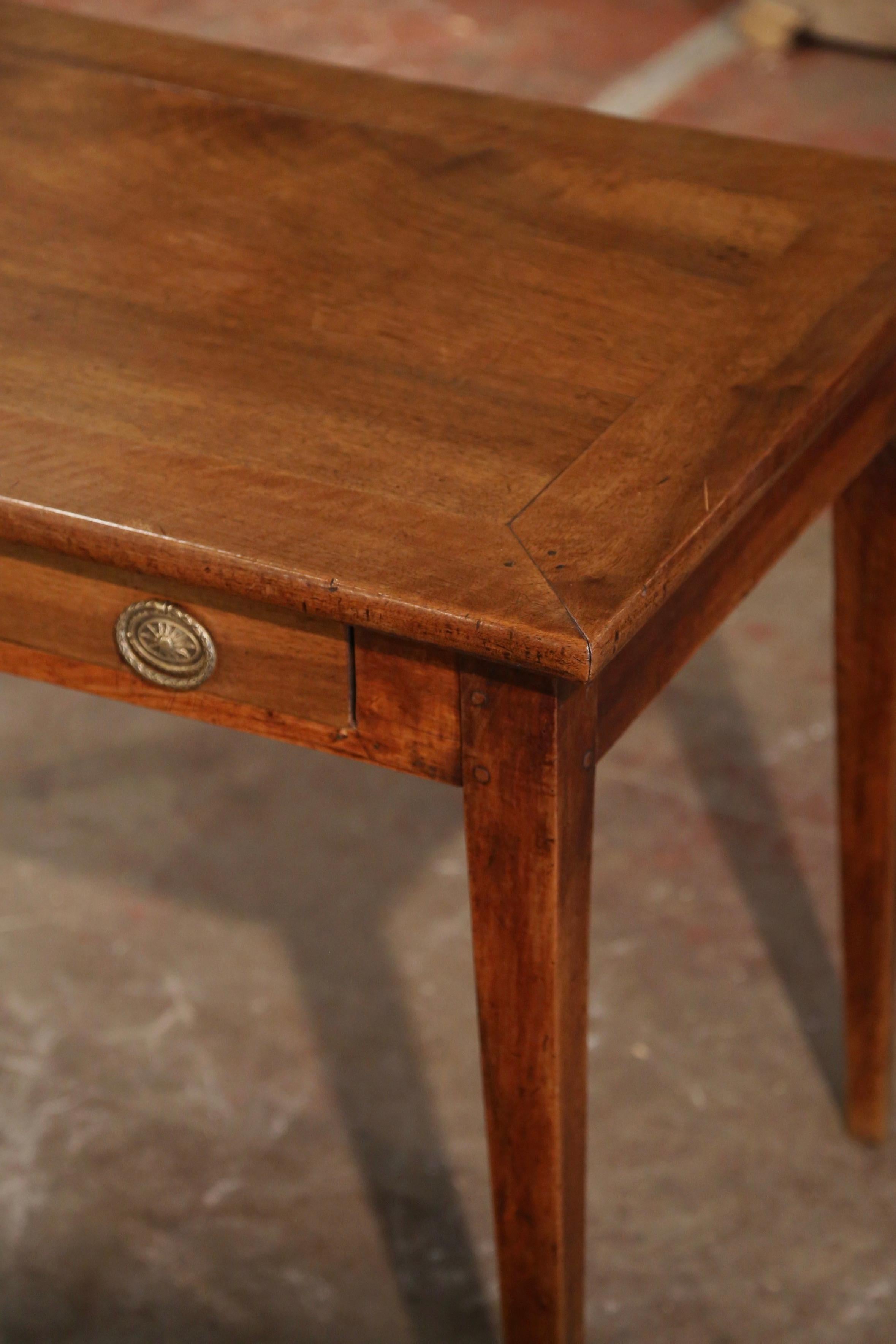 19th Century French Louis Philippe Carved Walnut Side Table Desk with Drawer 2