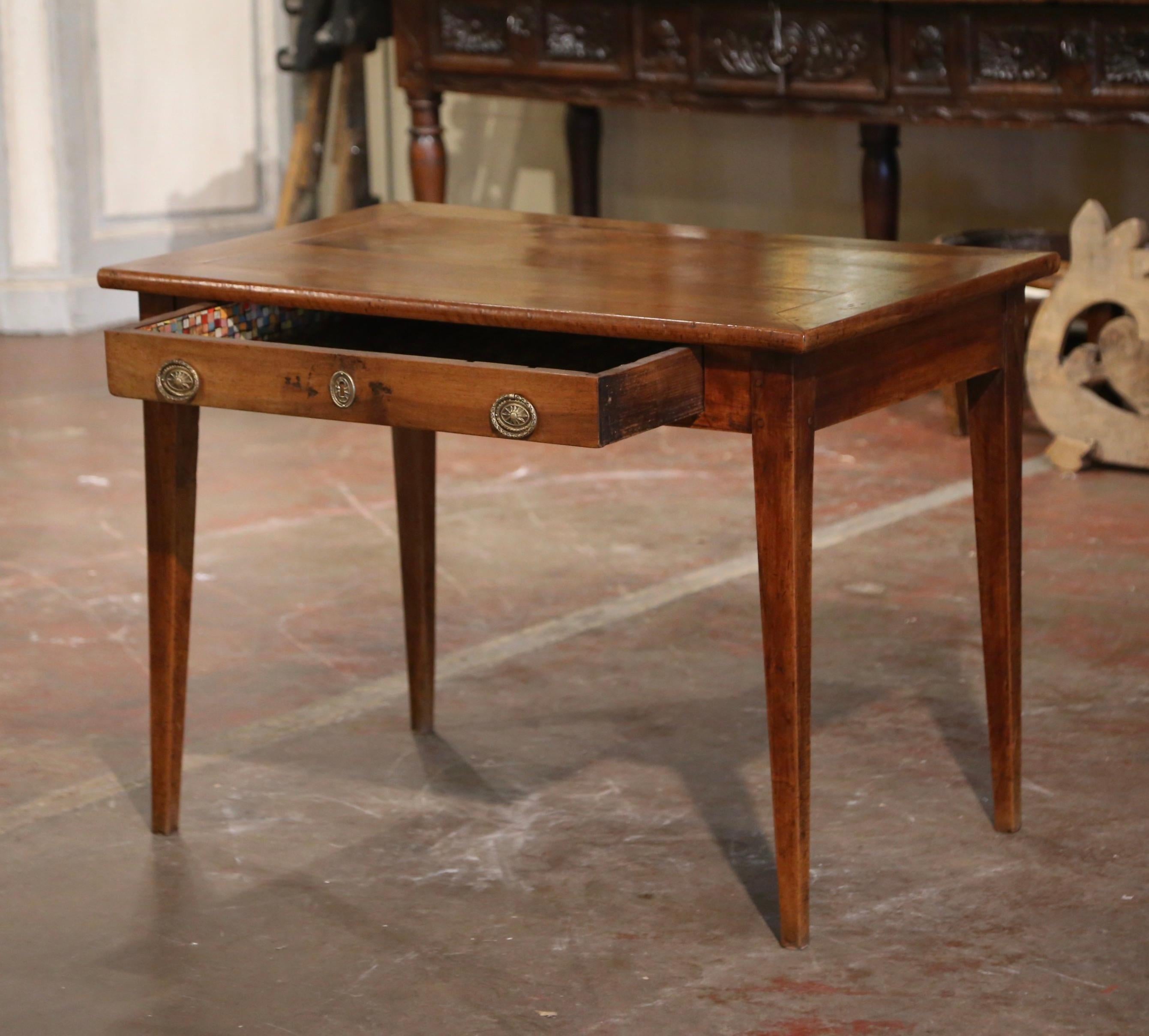 19th Century French Louis Philippe Carved Walnut Side Table Desk with Drawer 3