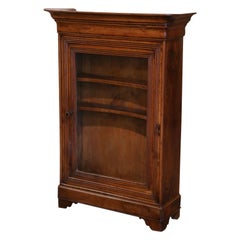 19th Century French Louis Philippe Carved Walnut Wall Vitrine with Glass Door
