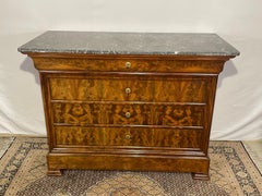 19th Century French Louis Philippe Chest of Drawers in Burl Walnut & Black Marbl
