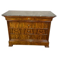 19th Century French Louis Philippe Chest of Drawers in Burl Walnut & Black Marbl