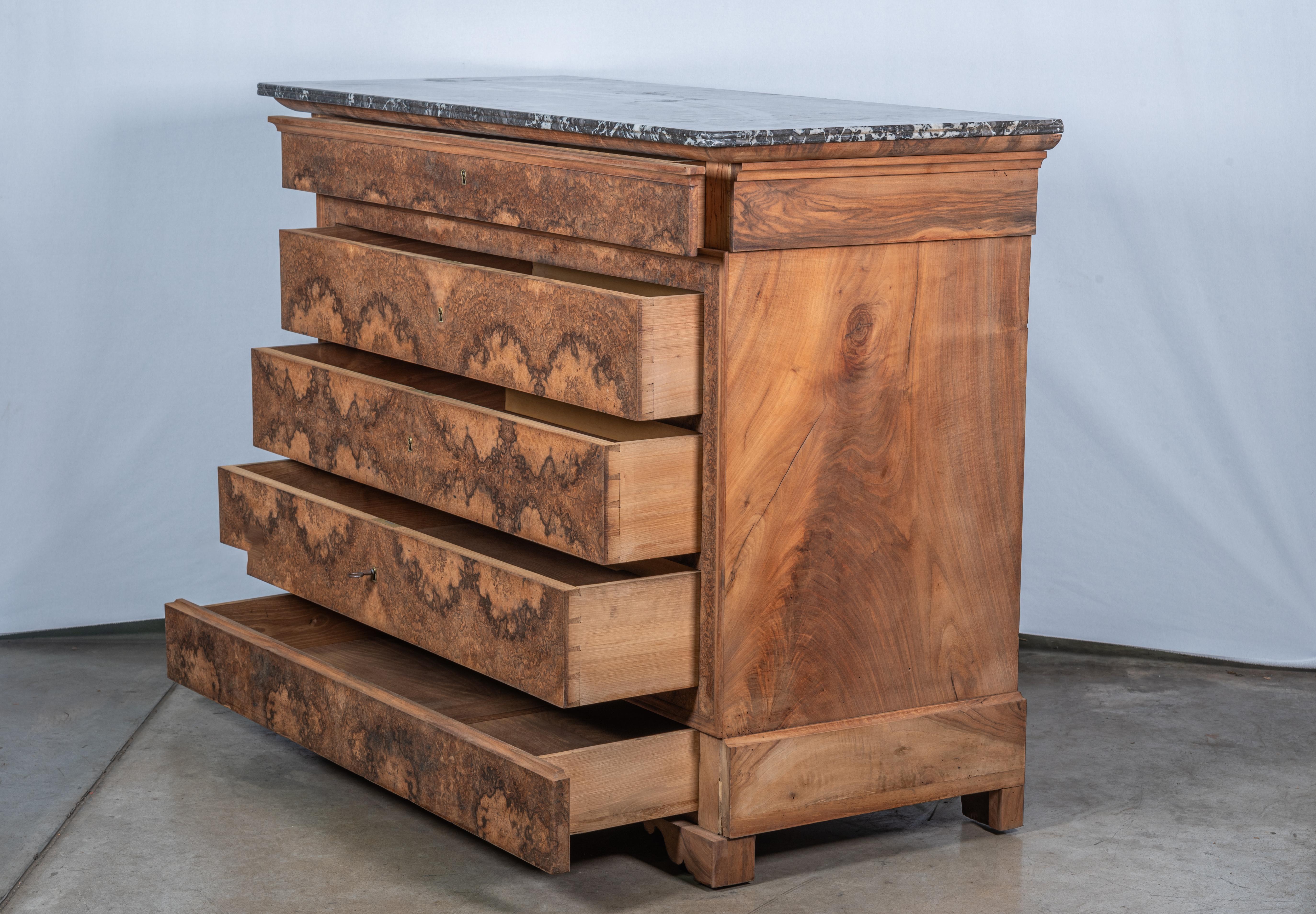 19th Century French Louis Philippe Commode Burl Veneer In Good Condition For Sale In San Antonio, TX
