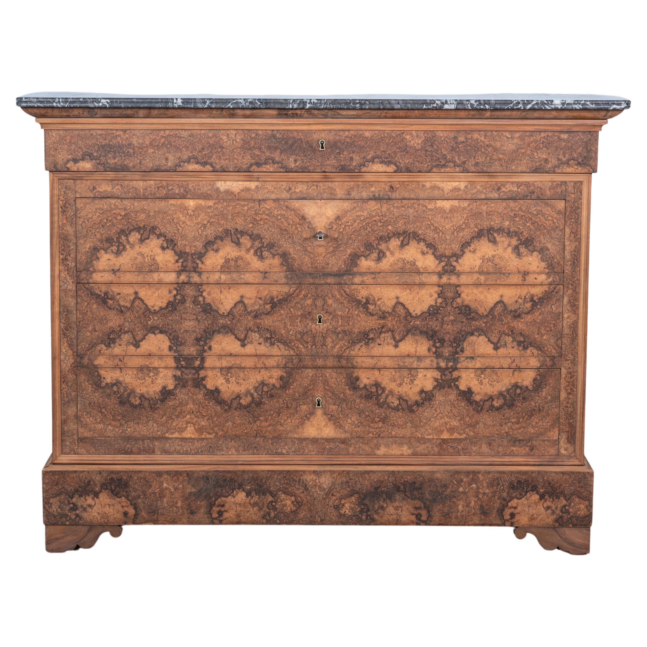 19th Century French Louis Philippe Commode Burl Veneer For Sale