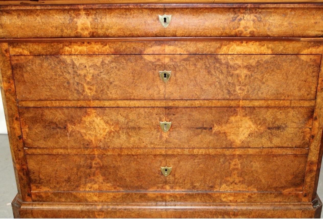 Brass 19th-Century French Louis Philippe Commode in Walnut with Marble Top For Sale