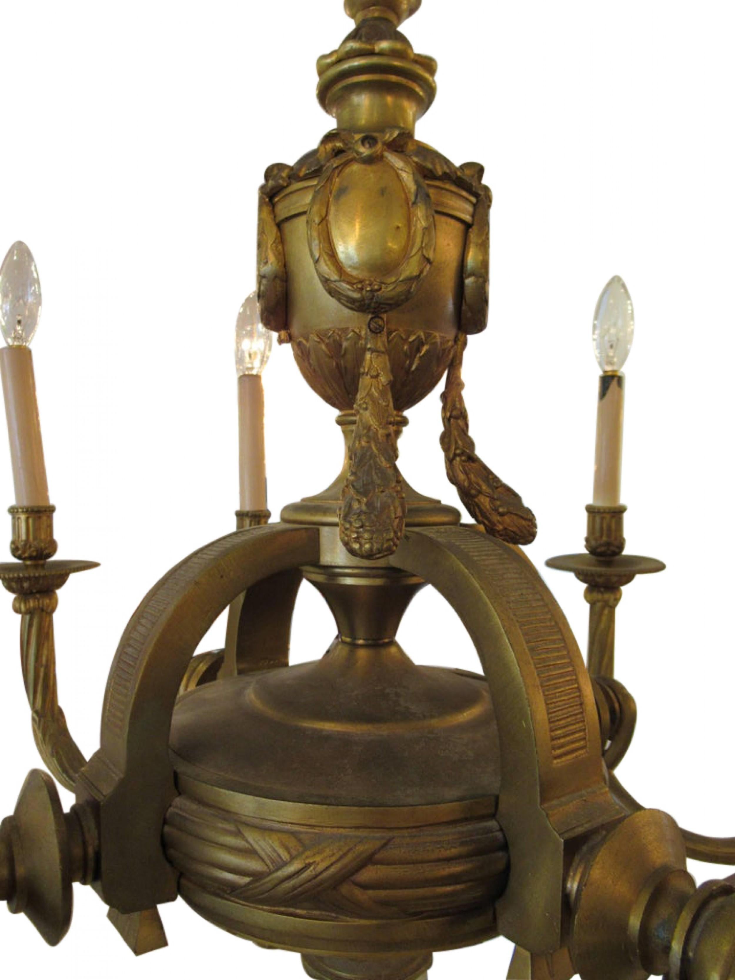 19th Century French Louis Philippe Doré Bronze Eight-Arm Chandelier In Good Condition For Sale In New York, NY