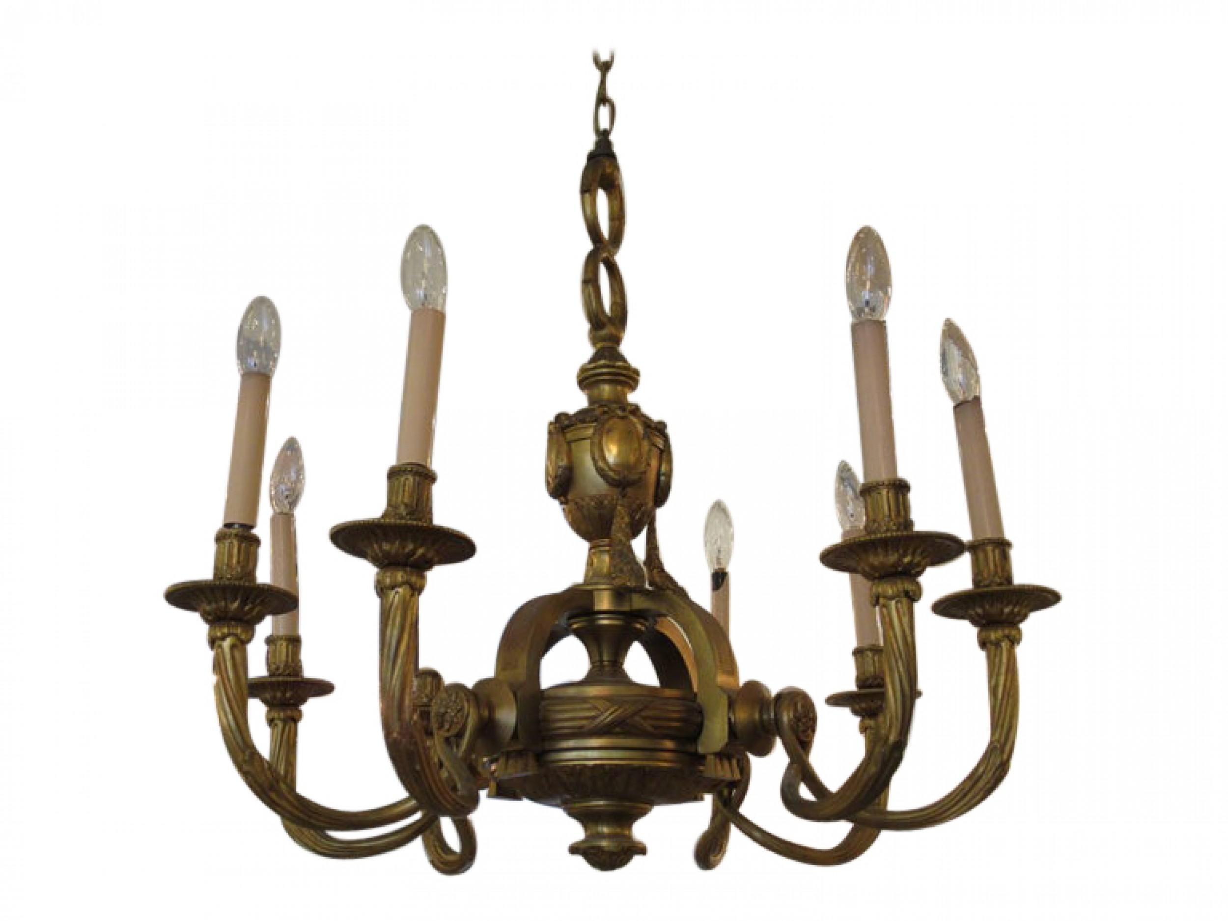 19th Century French Louis Philippe Doré Bronze Eight-Arm Chandelier For Sale 2