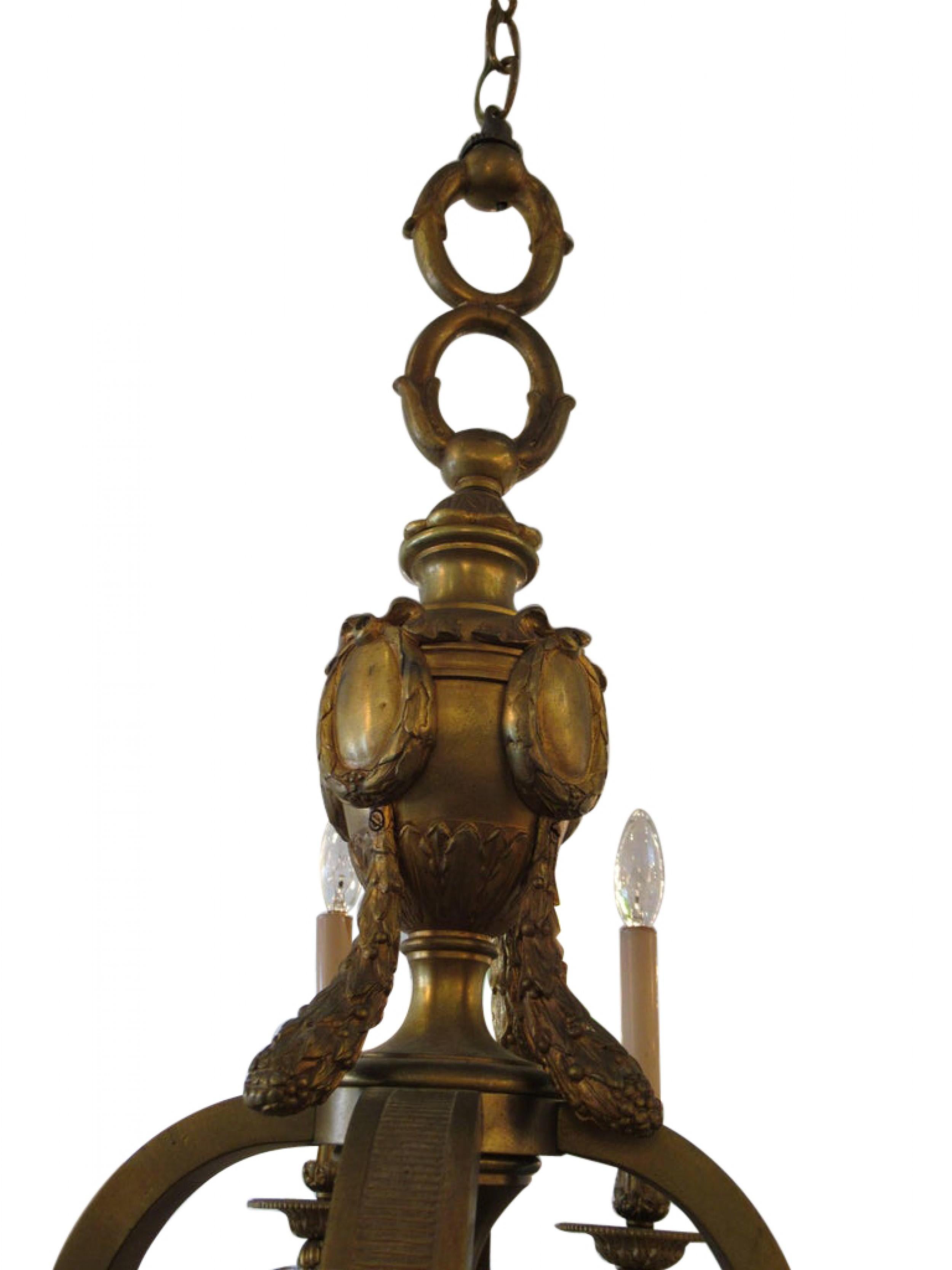19th Century French Louis Philippe Doré Bronze Eight-Arm Chandelier For Sale 3