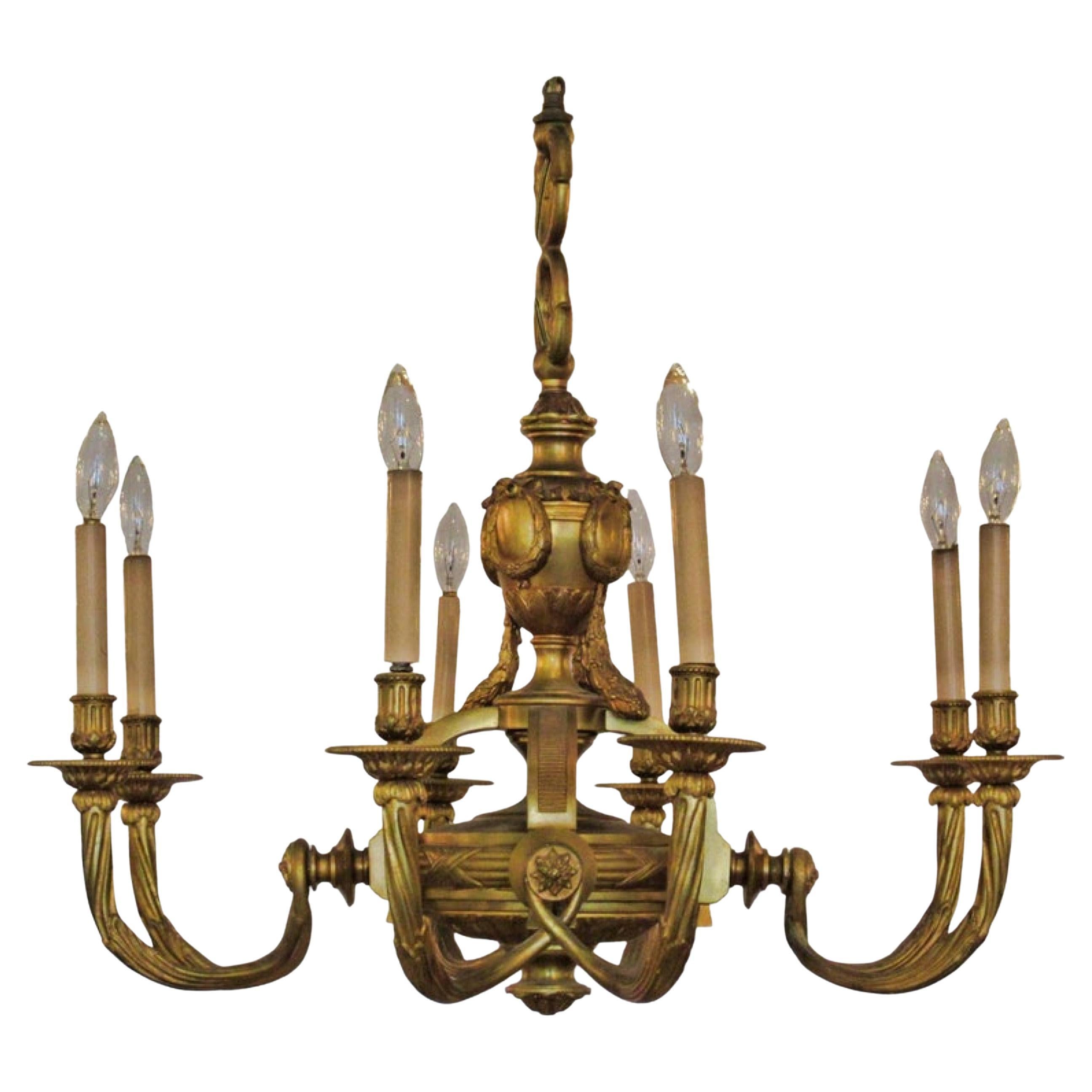 19th Century French Louis Philippe Doré Bronze Eight-Arm Chandelier For Sale