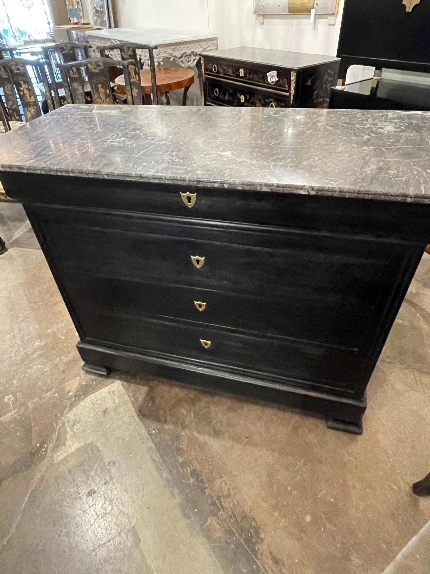 19th Century French Louis Philippe Ebonized Chest with Grey Marble Top In Good Condition For Sale In Dallas, TX