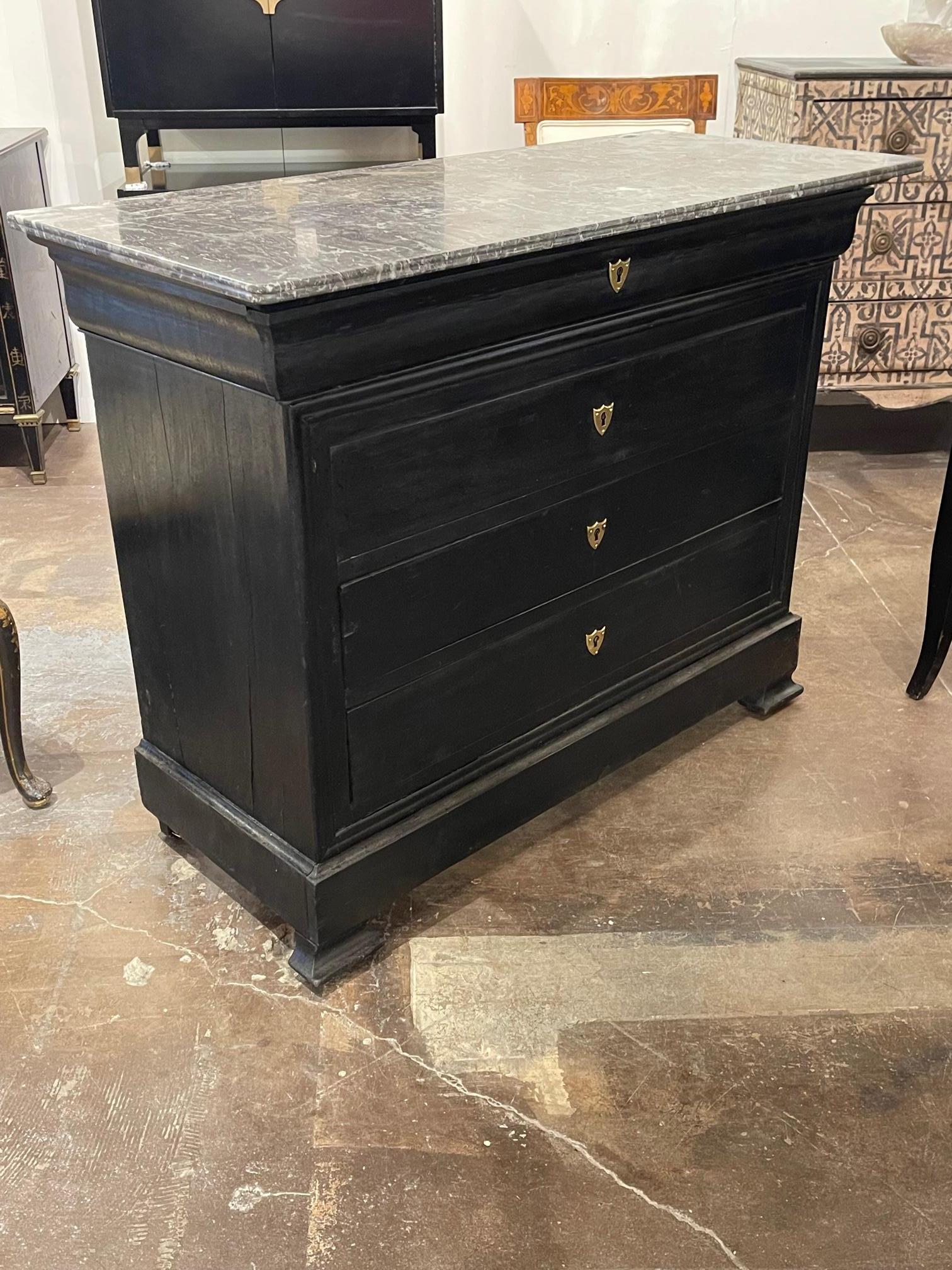 Wood 19th Century French Louis Philippe Ebonized Chest with Grey Marble Top For Sale