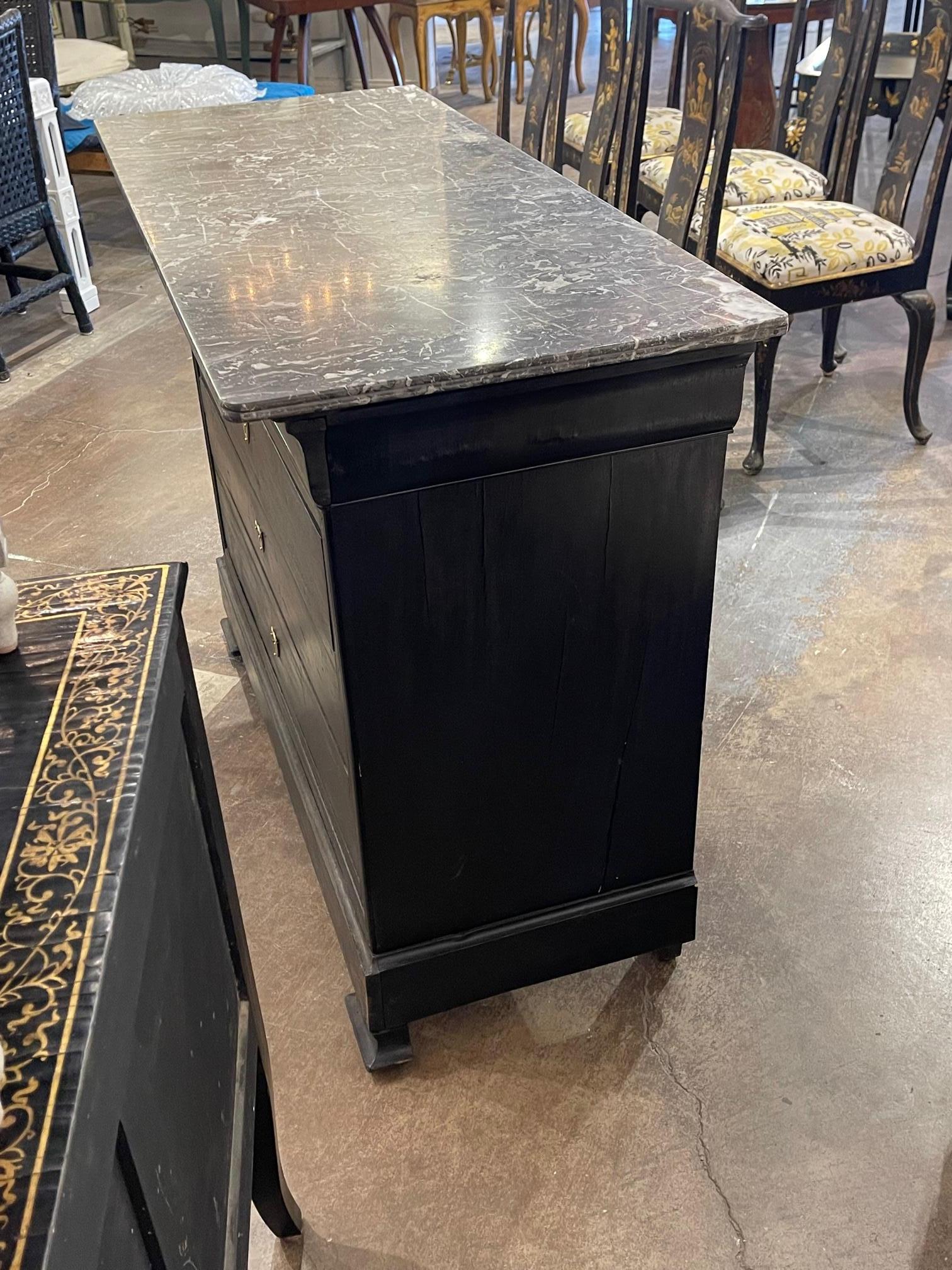 19th Century French Louis Philippe Ebonized Chest with Grey Marble Top For Sale 1