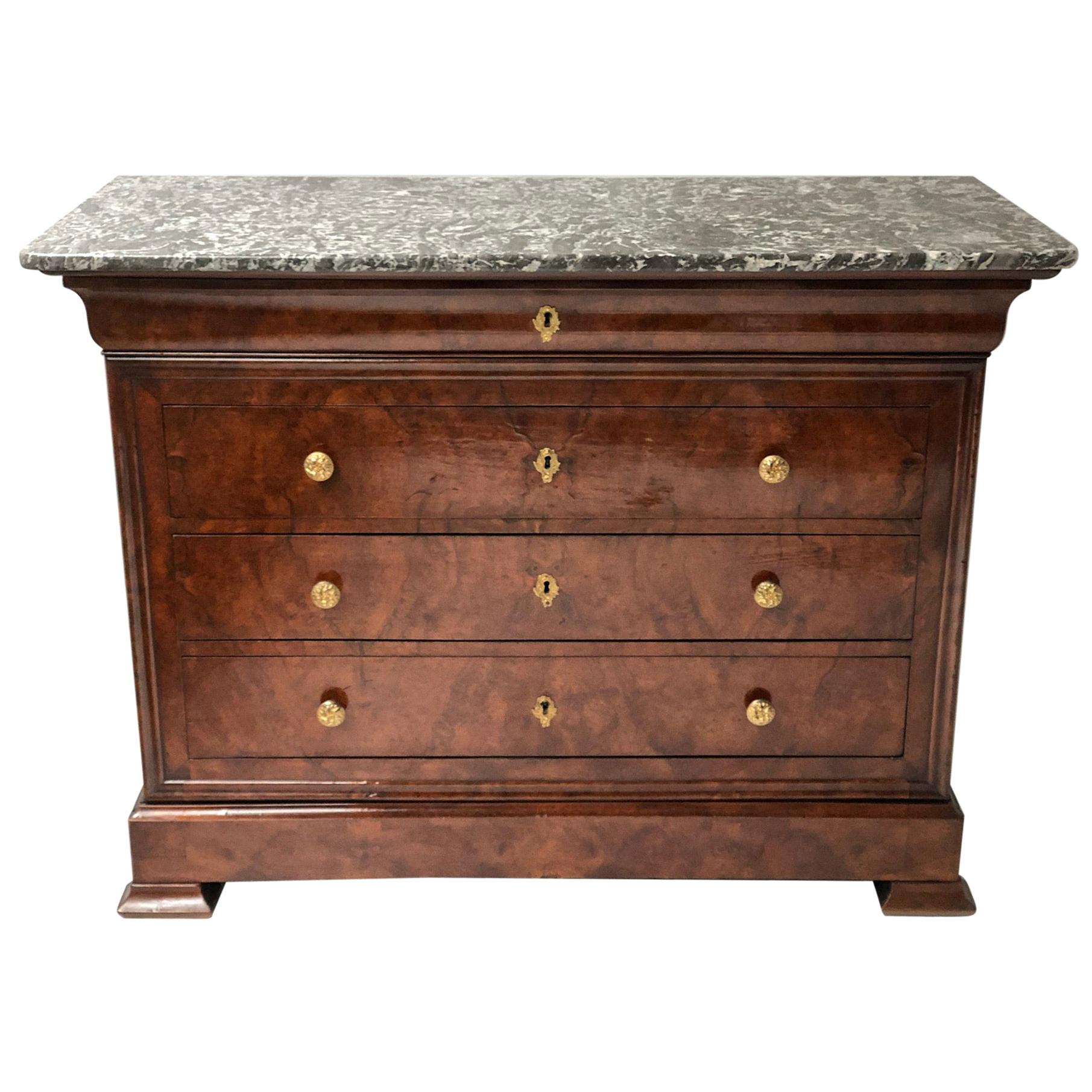 19th Century French Louis Philippe Figured Walnut and Gilt Metal Mounted Commode For Sale