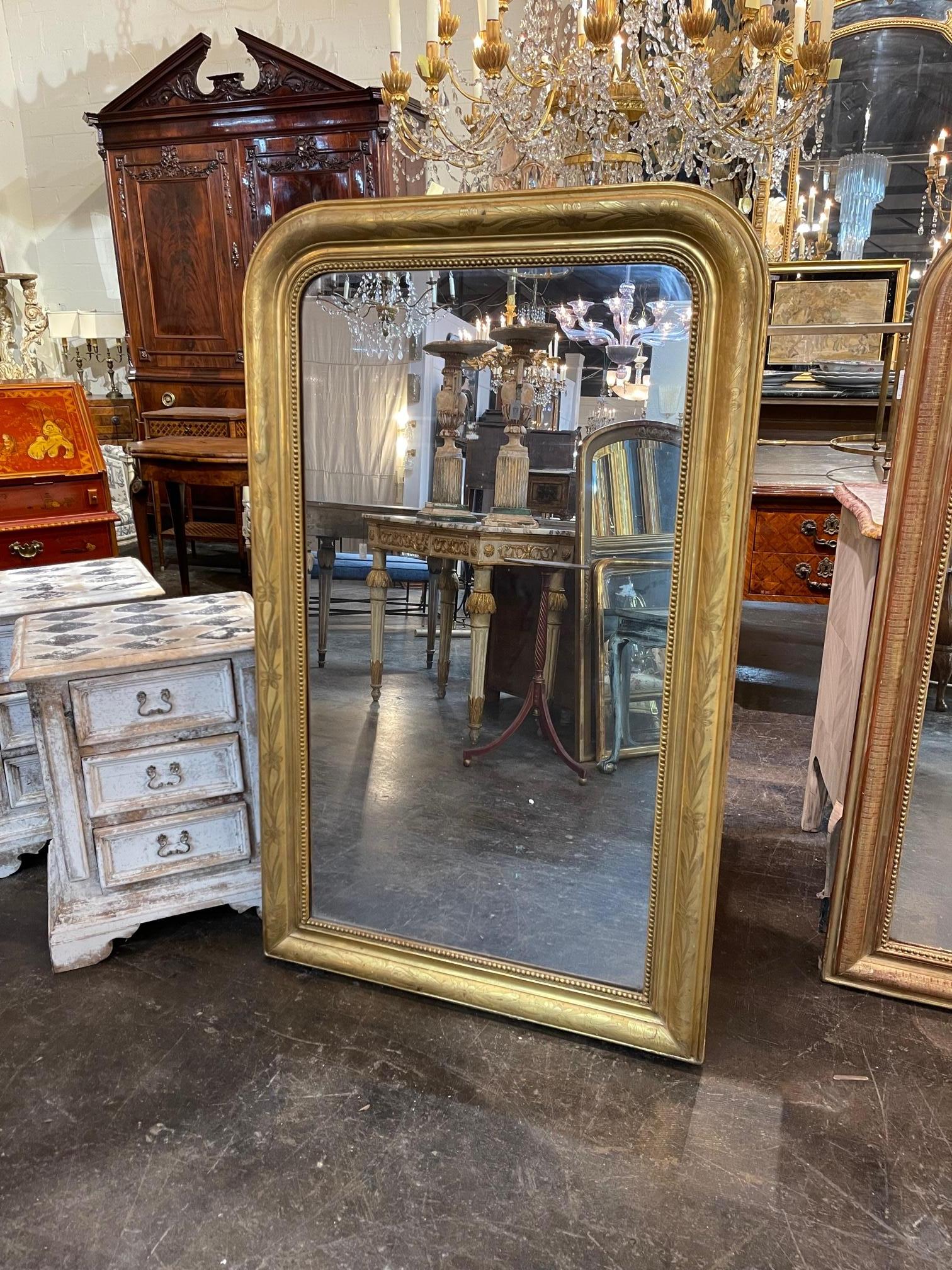 19th Century French Louis Philippe Floral Pattern Mirror In Good Condition In Dallas, TX