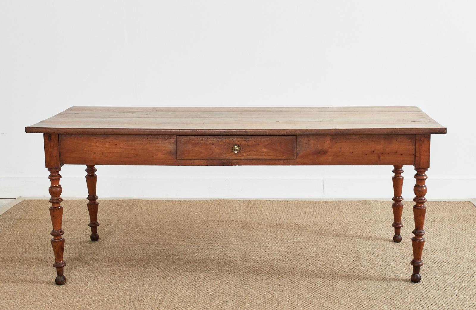 Hand-Crafted 19th Century French Louis Philippe Fruitwood Farmhouse Harvest Table