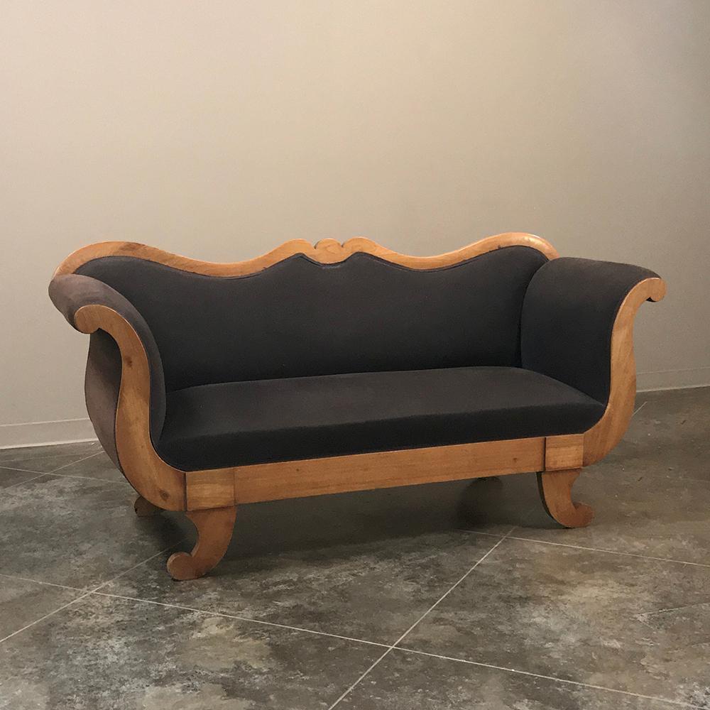 Hand-Crafted 19th Century French Louis Philippe Fruitwood Sofa with Dark Brown Velvet 