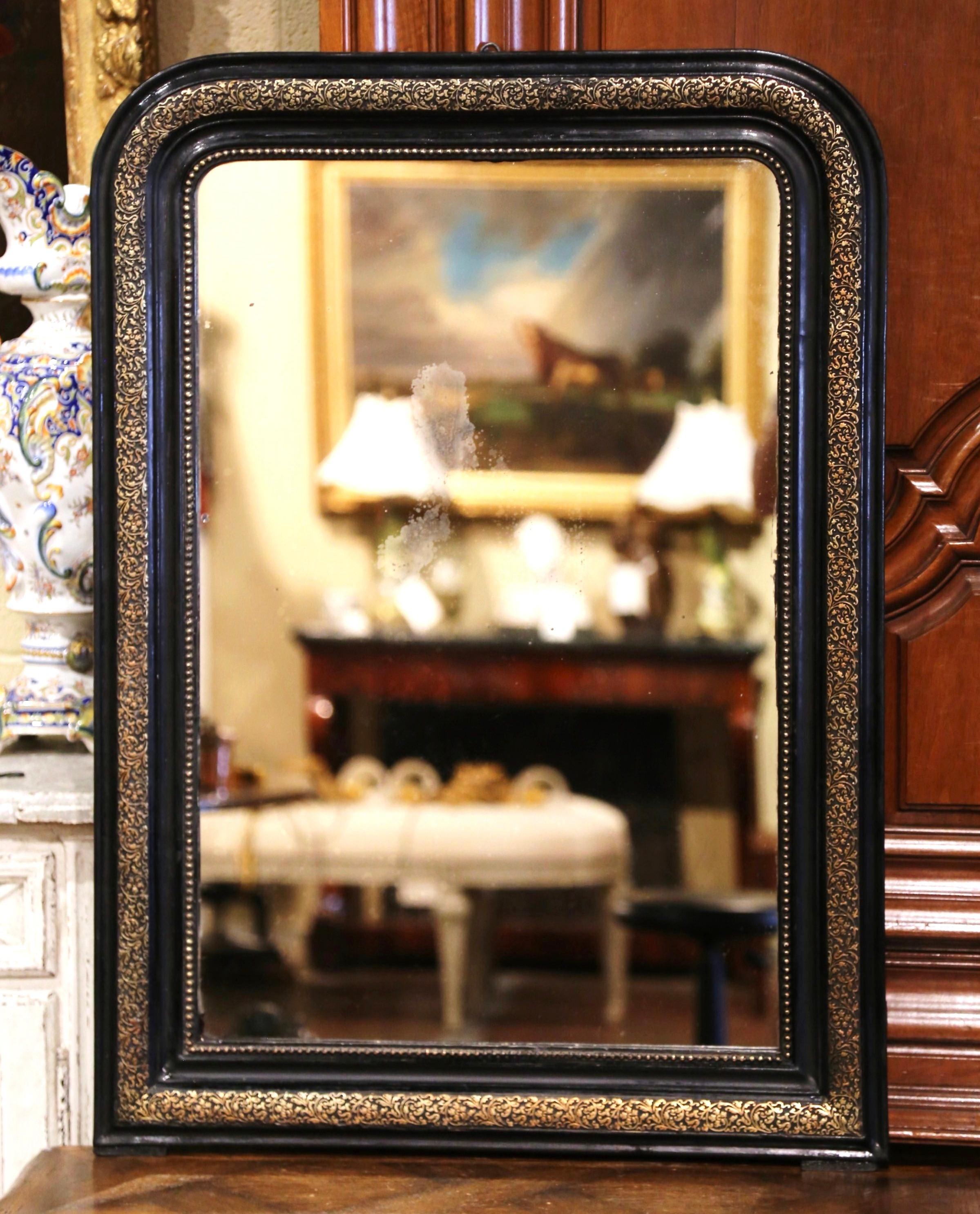 Mercury Glass 19th Century French Louis Philippe Gilt and Blackened Mirror with Repousse Decor