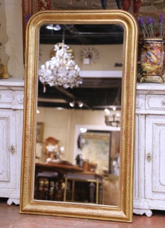 19th Century French Louis Philippe Gilt Wall Mirror with Greek Key Decor